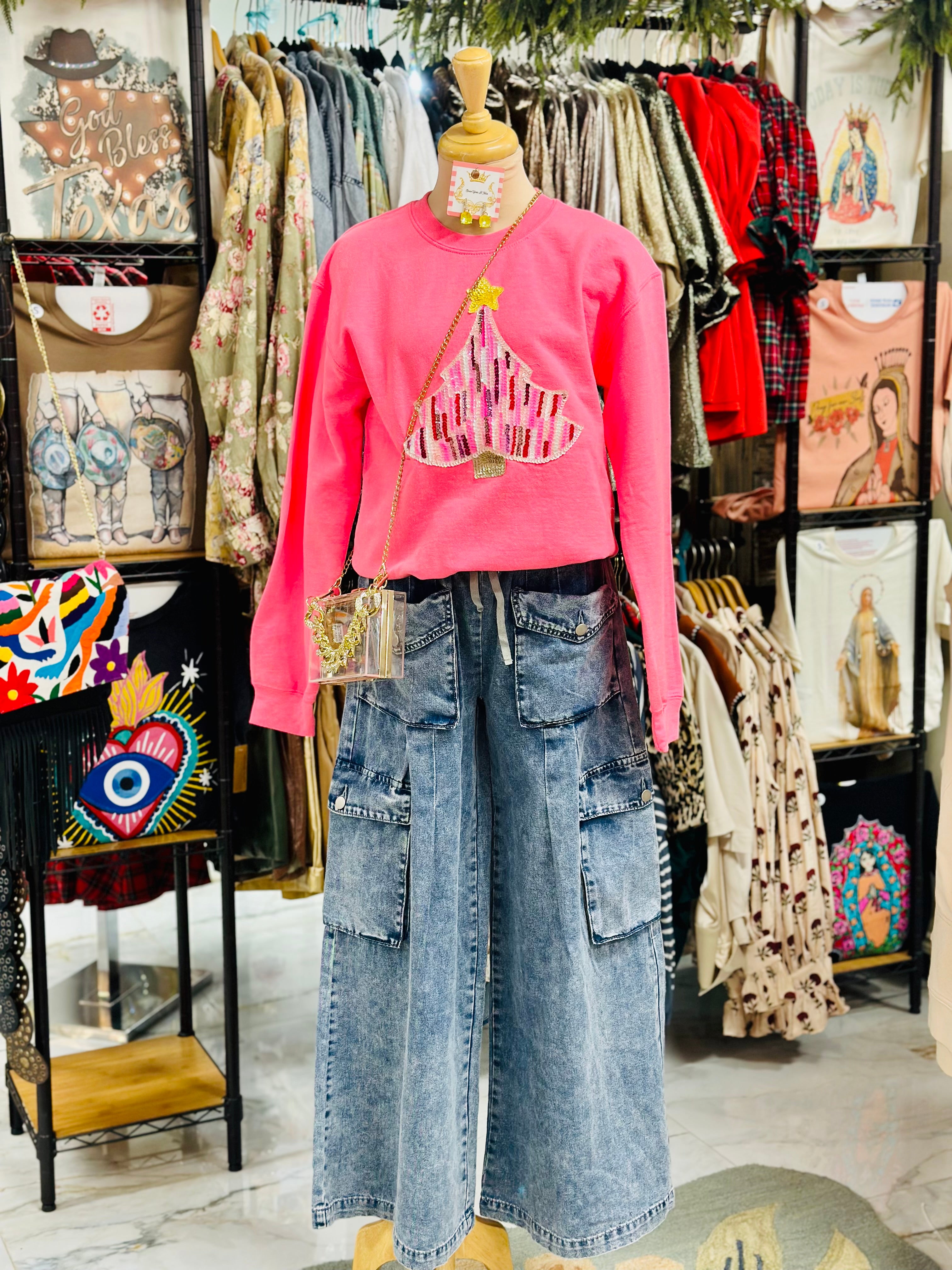 Pink Full Sequin Star Sweatshirt