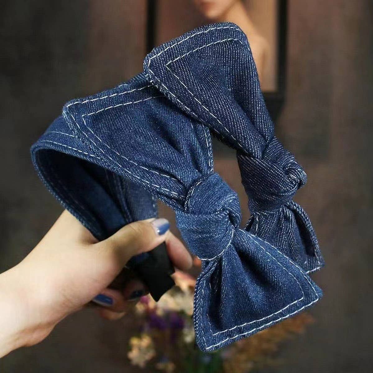 WOMEN DENIM WIDE-BRIMMED BOW HEADBAND