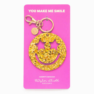 Keychain - Smiley Stars - Gold Confetti
