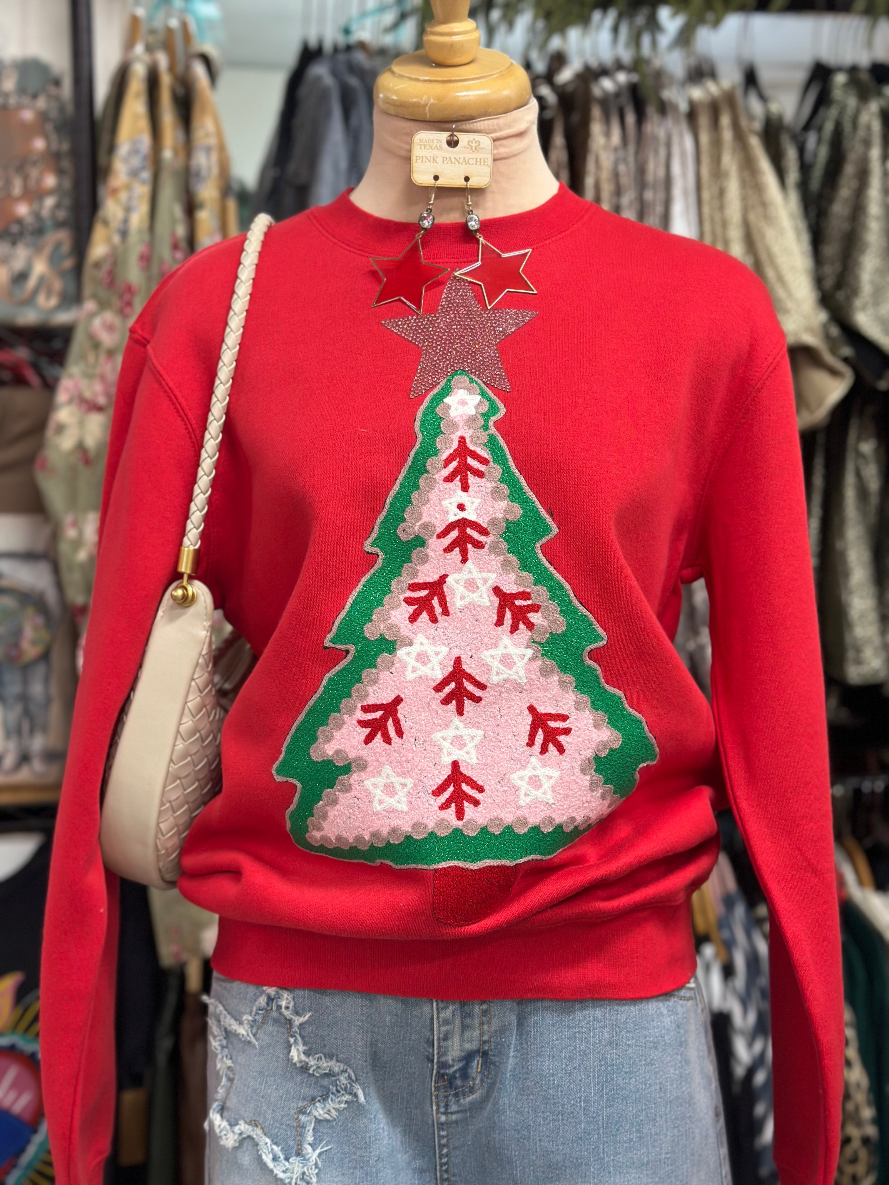 Pink Star on Red Sweatshirt