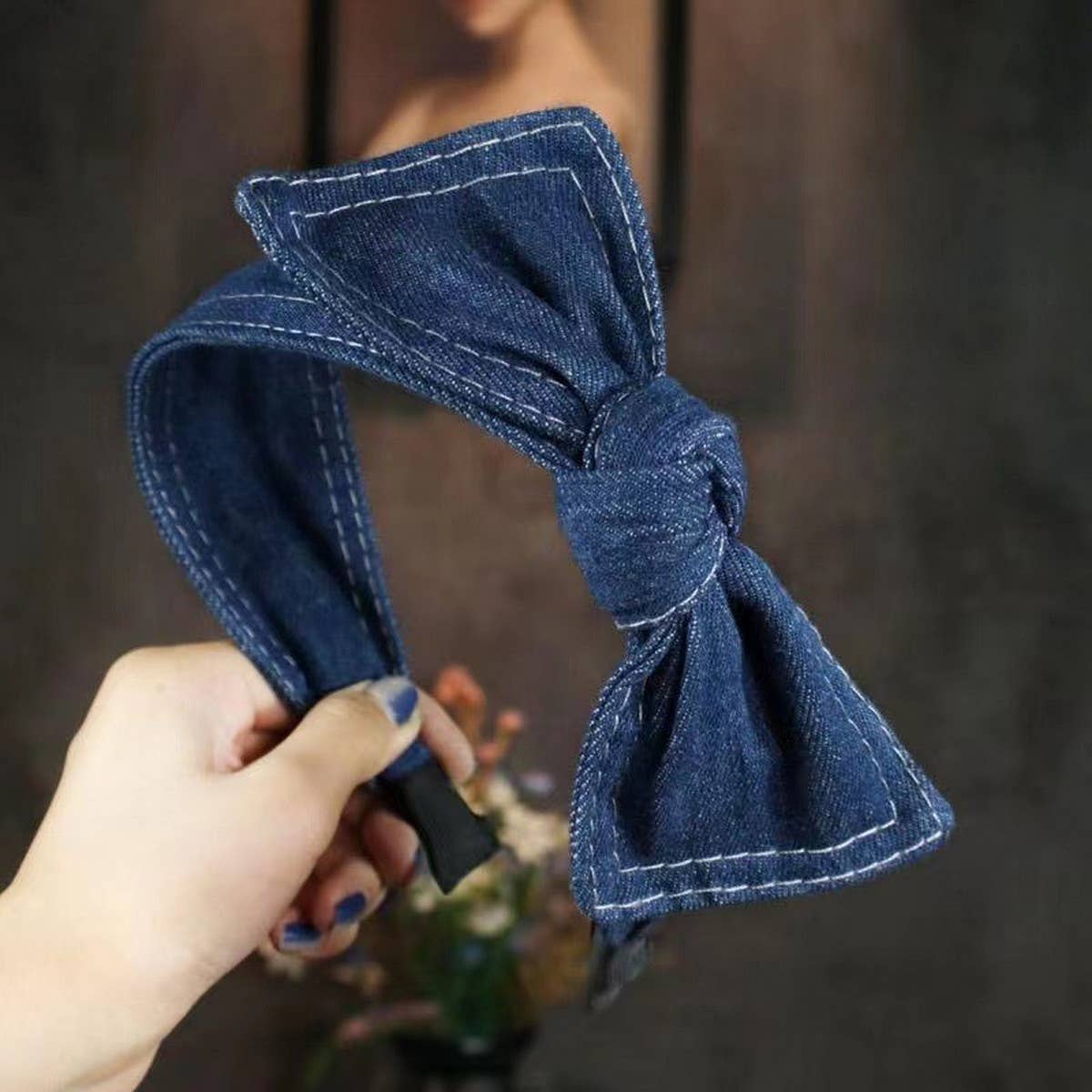 WOMEN DENIM WIDE-BRIMMED BOW HEADBAND