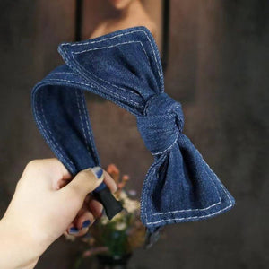 WOMEN DENIM WIDE-BRIMMED BOW HEADBAND