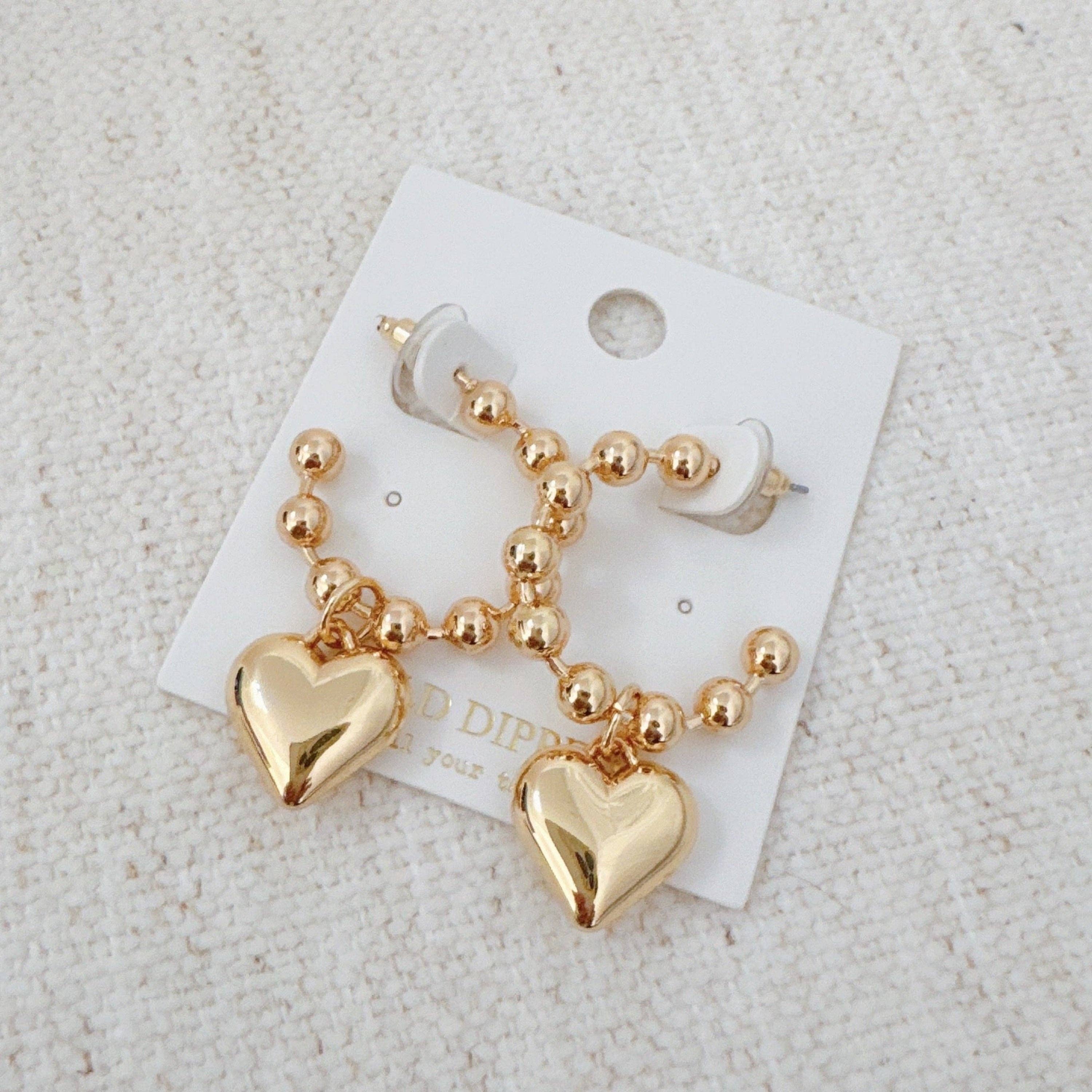 Dangle Heart Ball Hoop Earrings