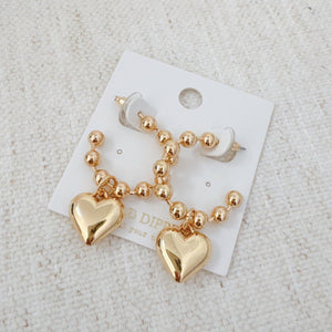 Dangle Heart Ball Hoop Earrings