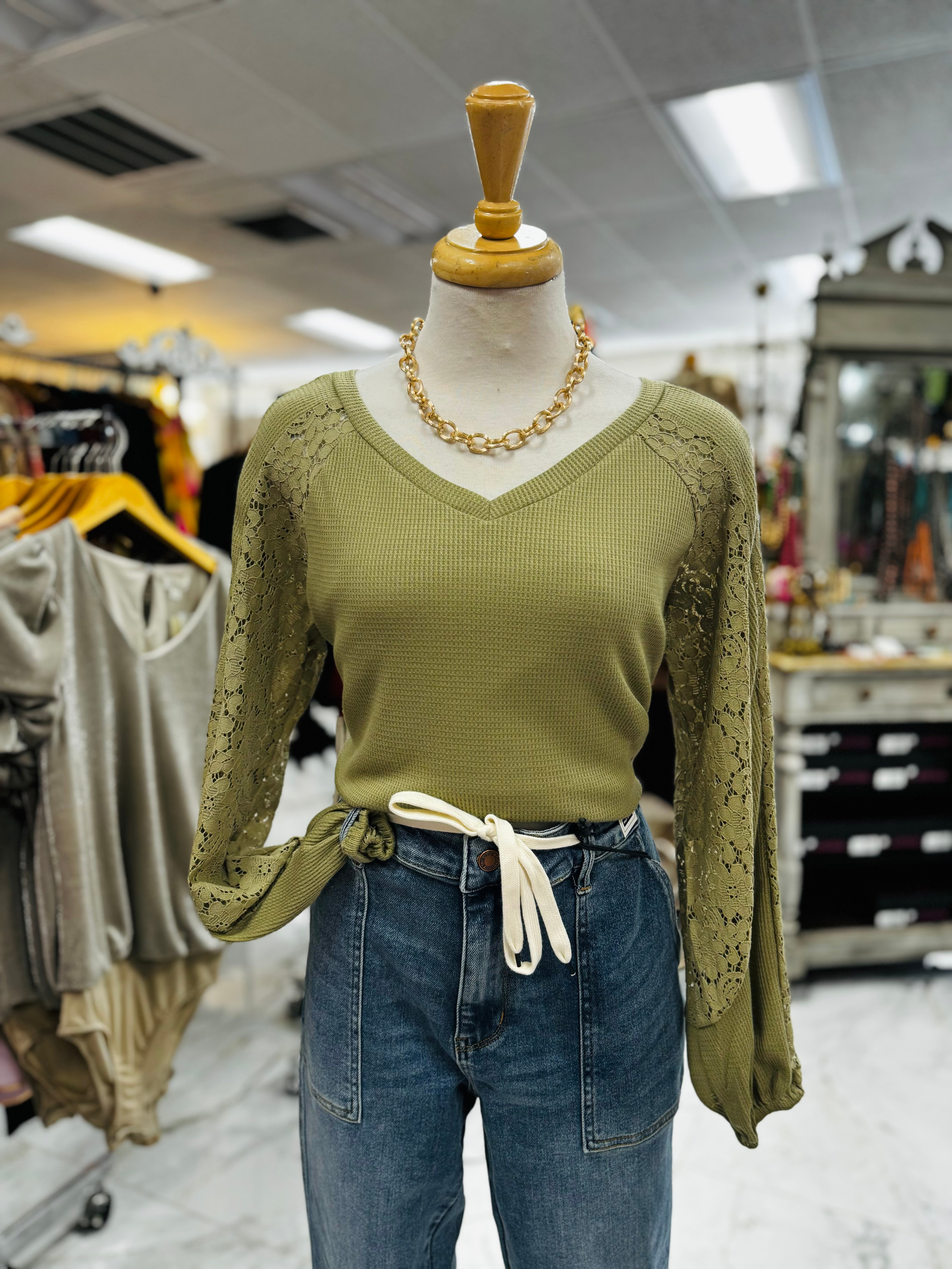 Olive Waffle Top