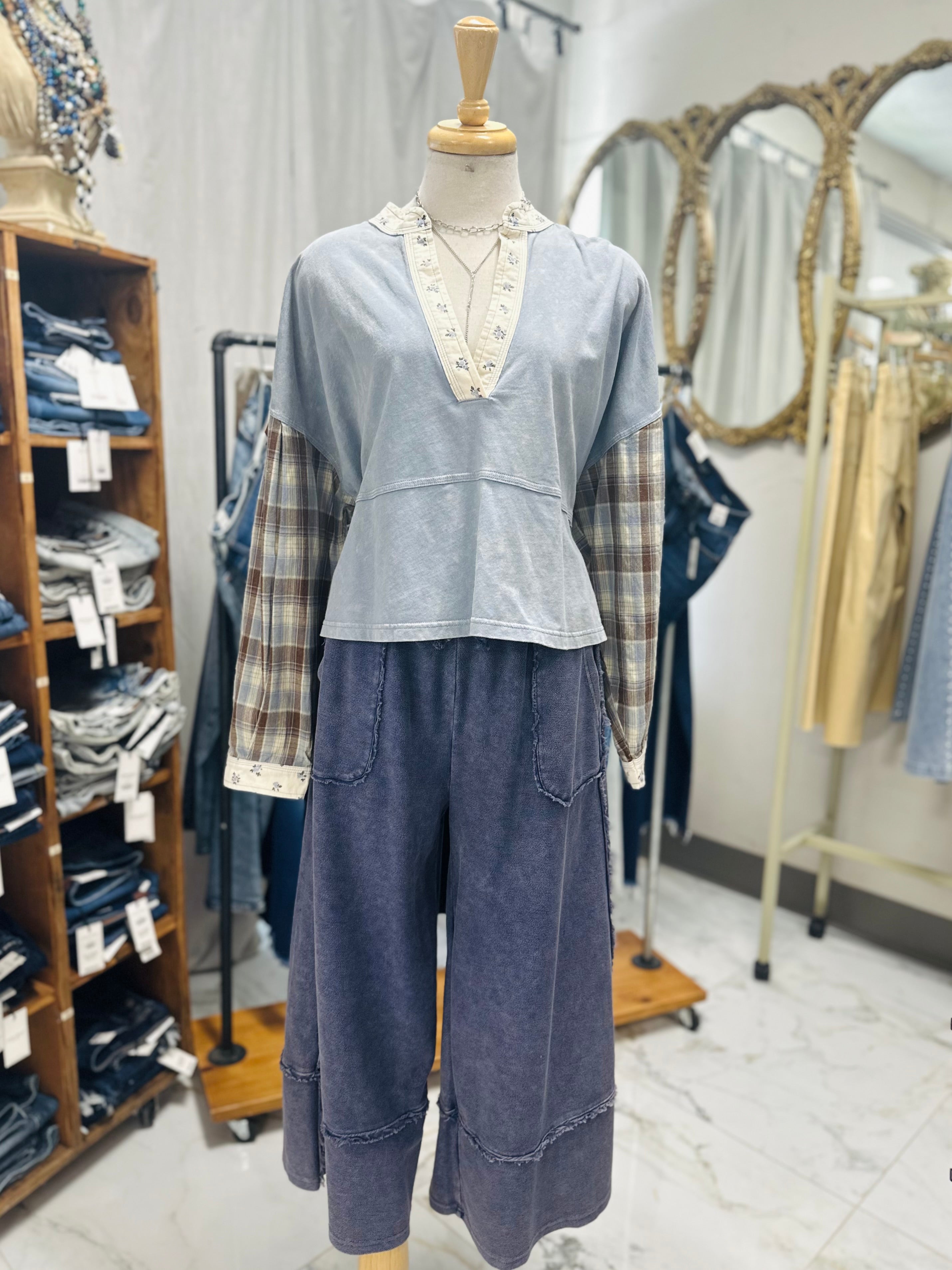 Canelli Denim Patch Top