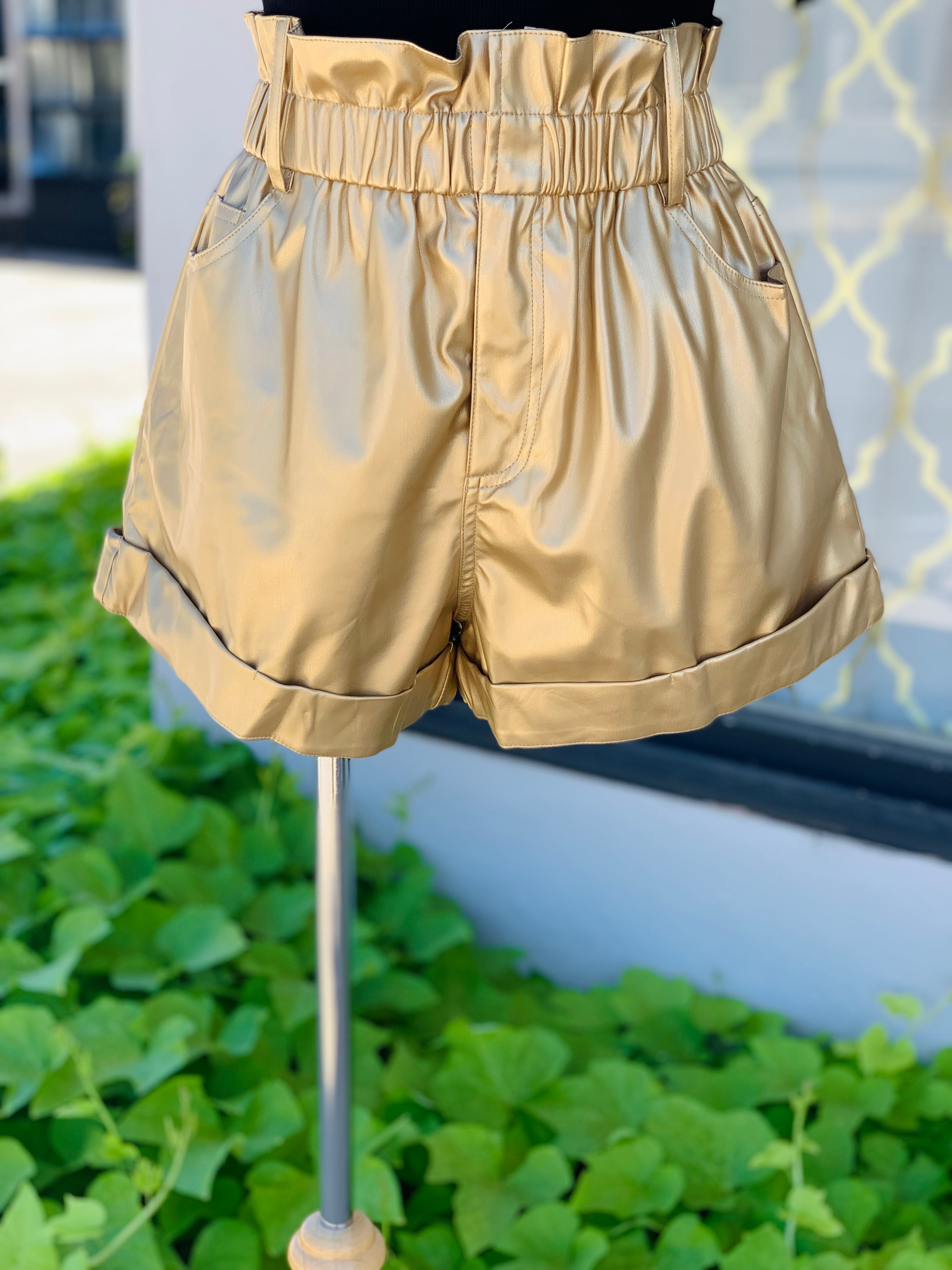 Gold Leather Paper Bag Short