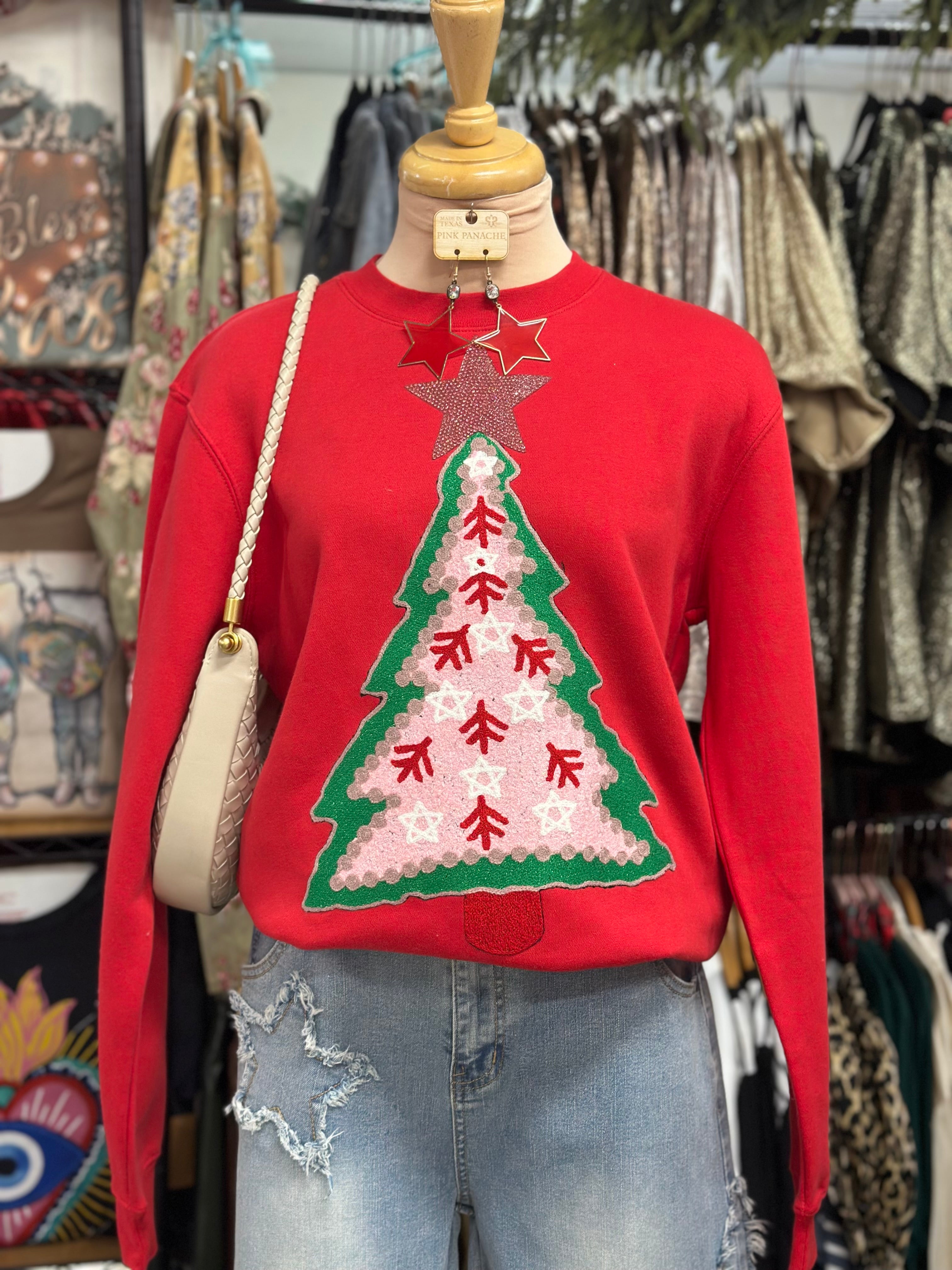 Pink Star on Red Sweatshirt