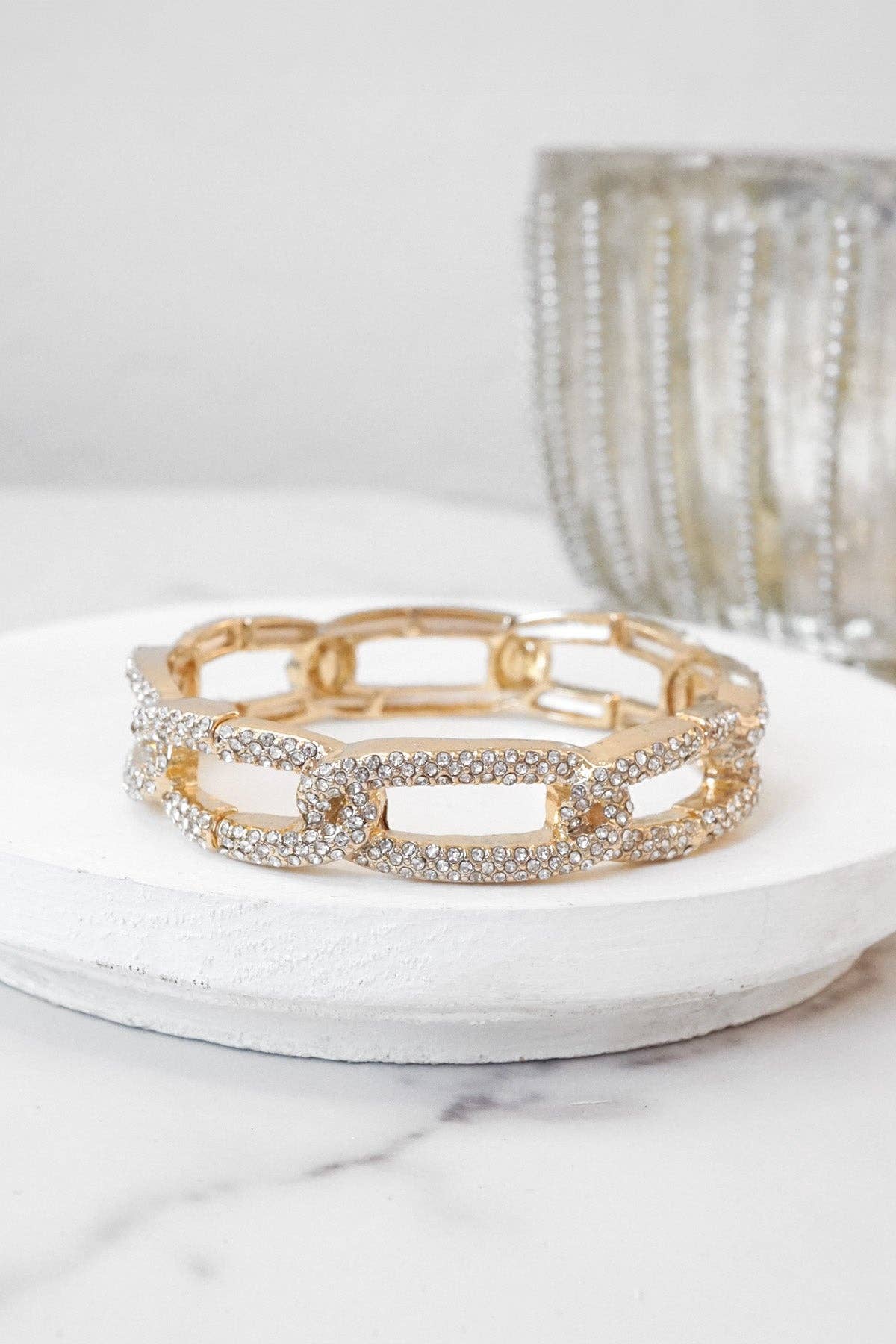 Sparkly Bangle stretch links Gold Gunmetal Silver tone