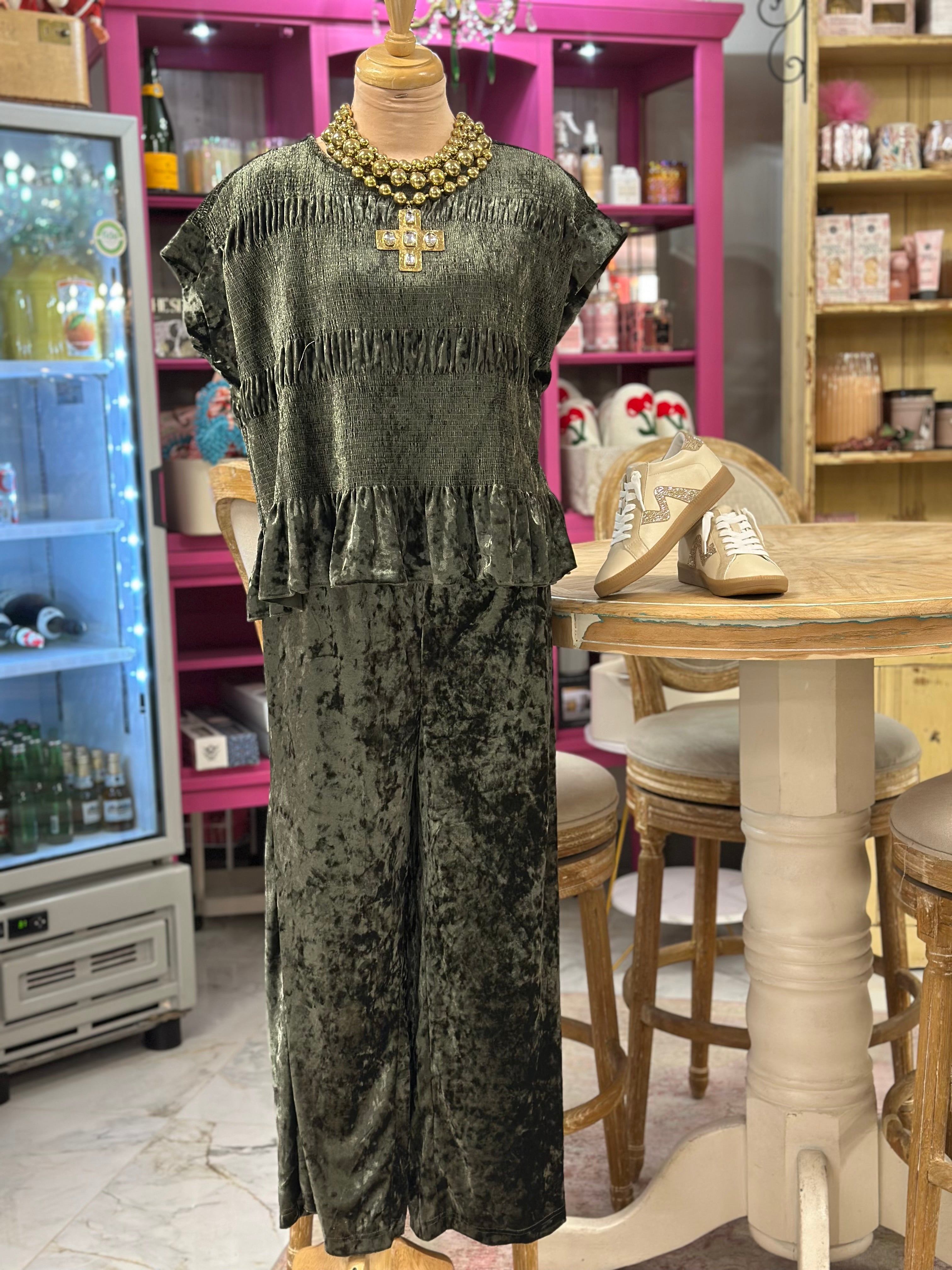 Valerie Velvet Olive Pants