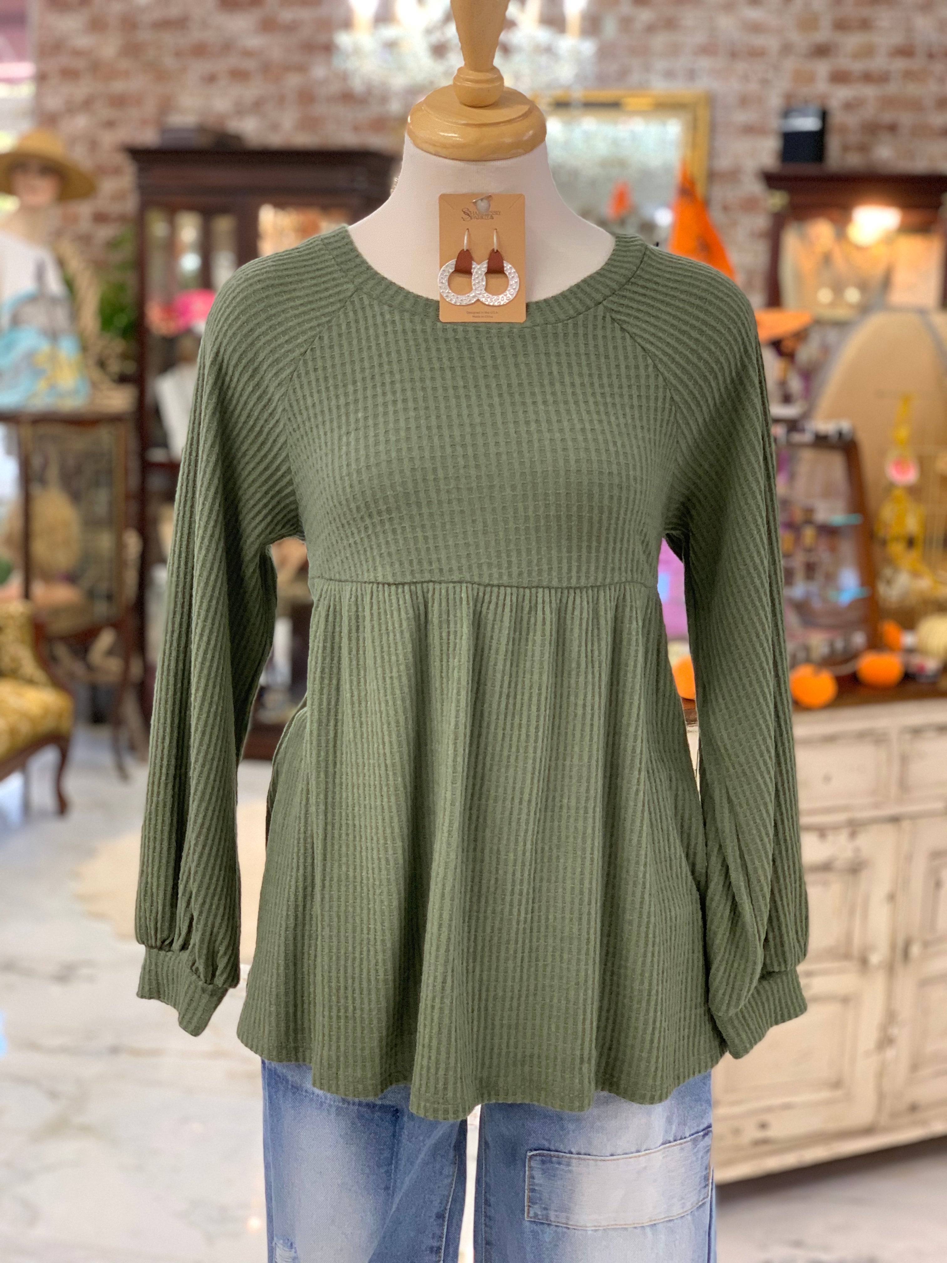 Army Green Waffle Top