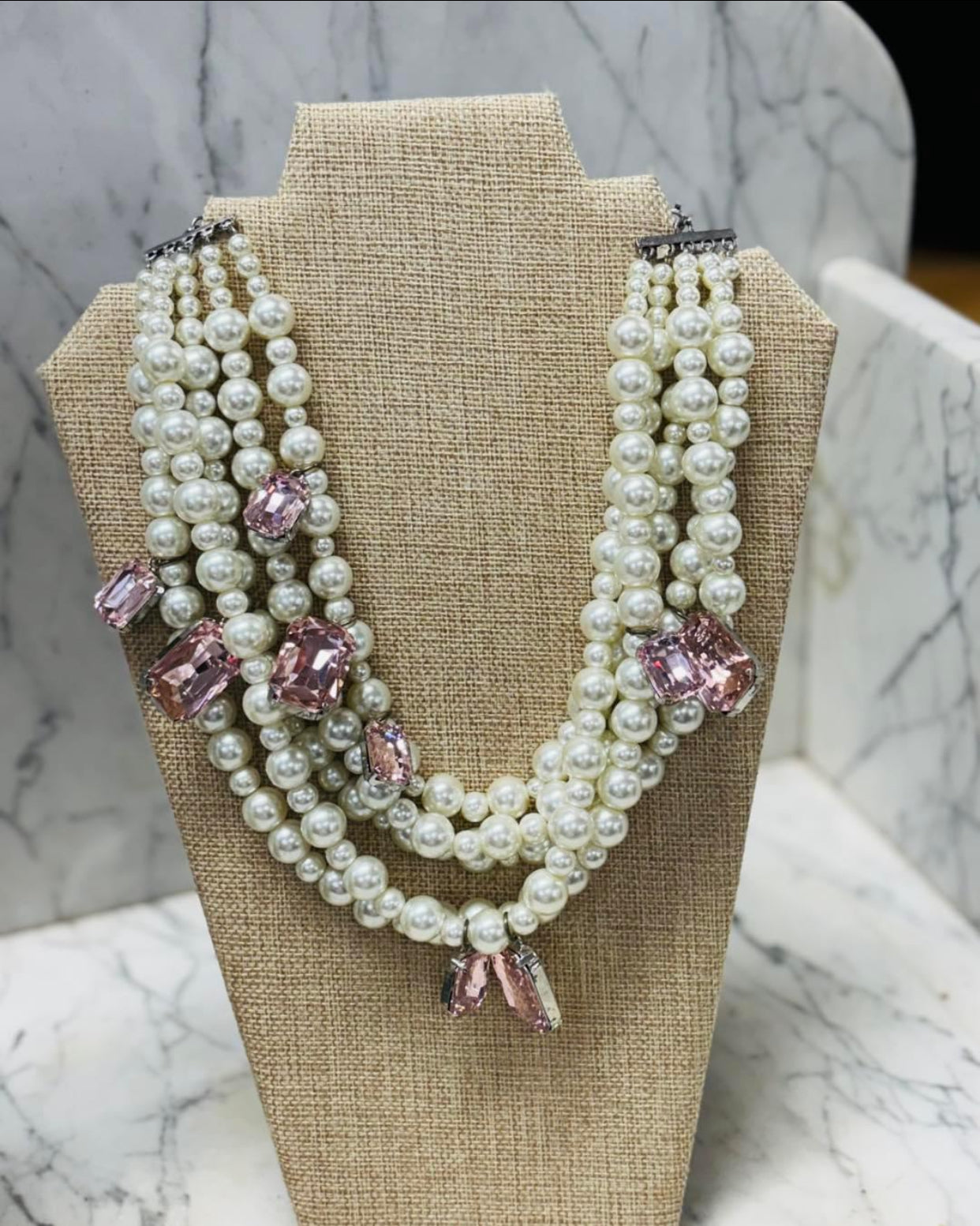 Multi Strand Pearl Gem Necklace