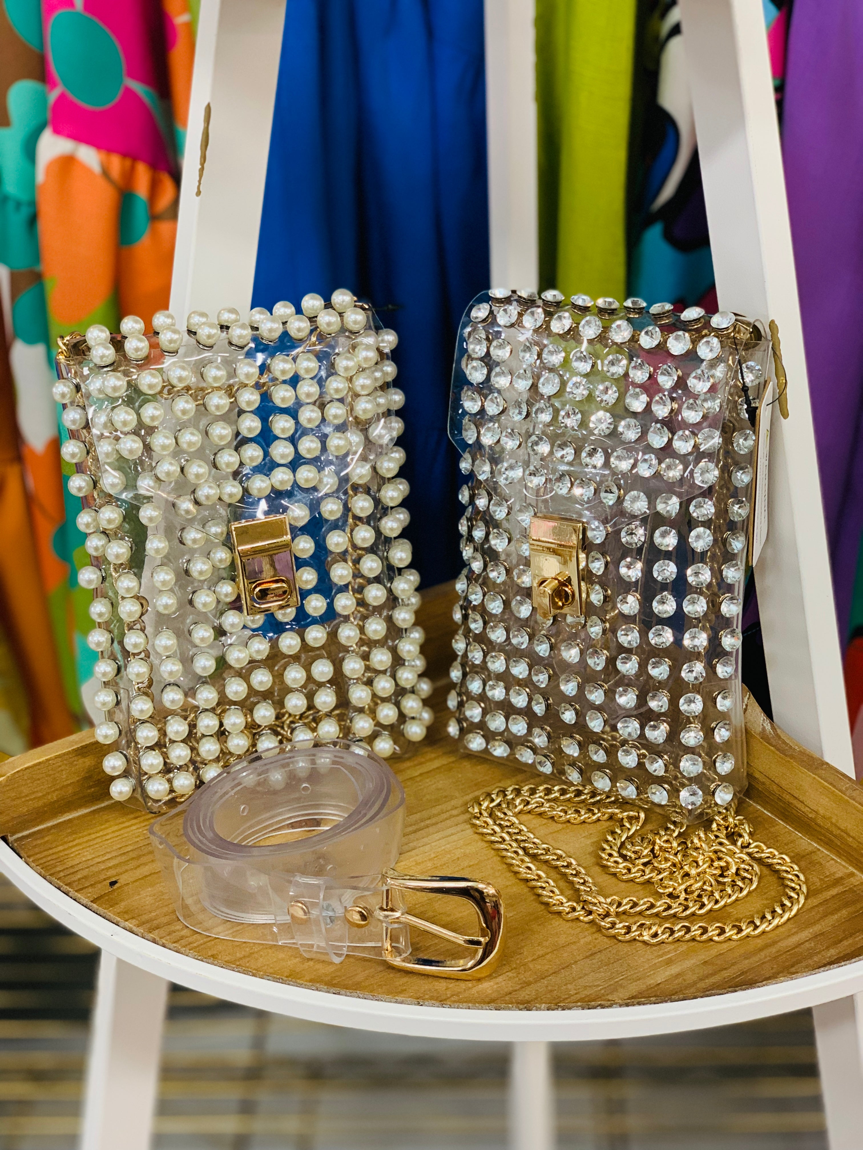 Clear Embellished Phone bag