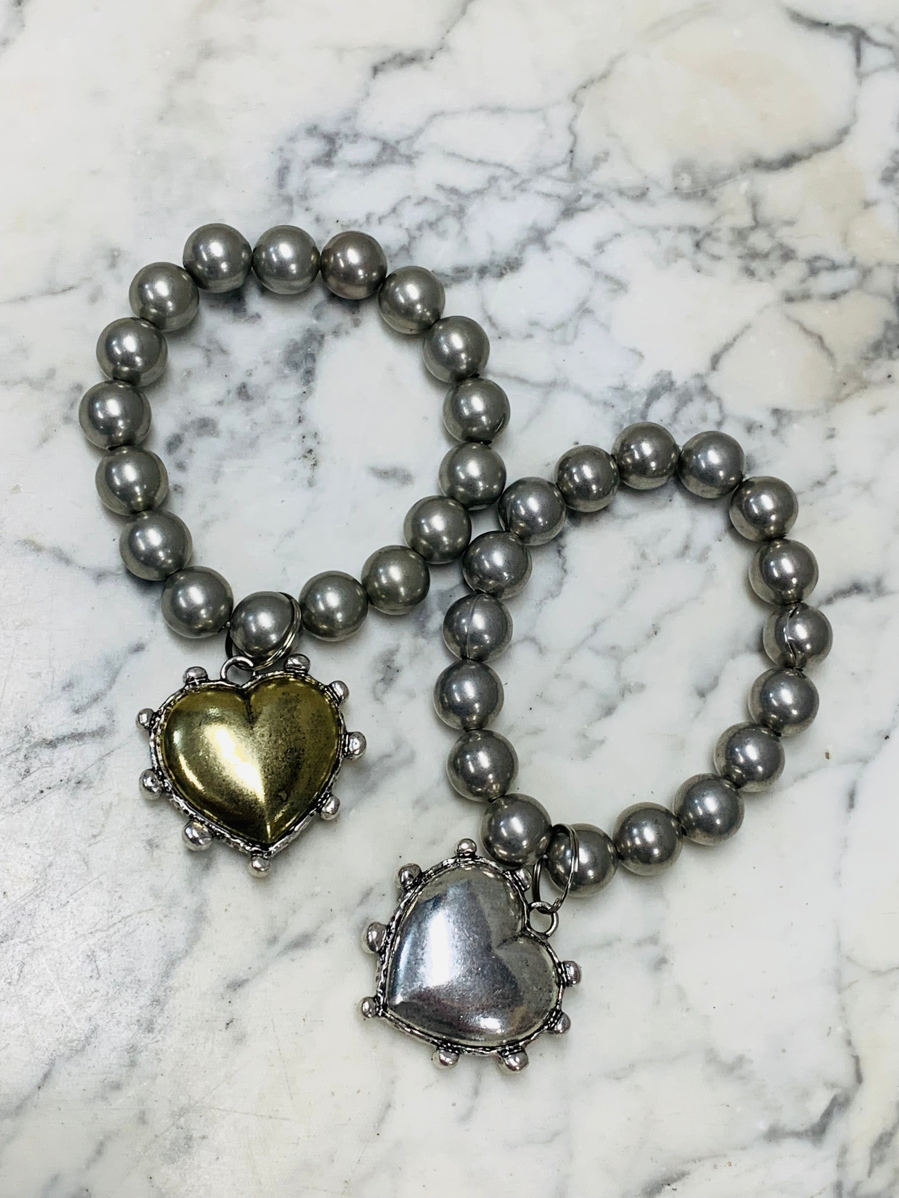 Heart Silver Bead Bracelet