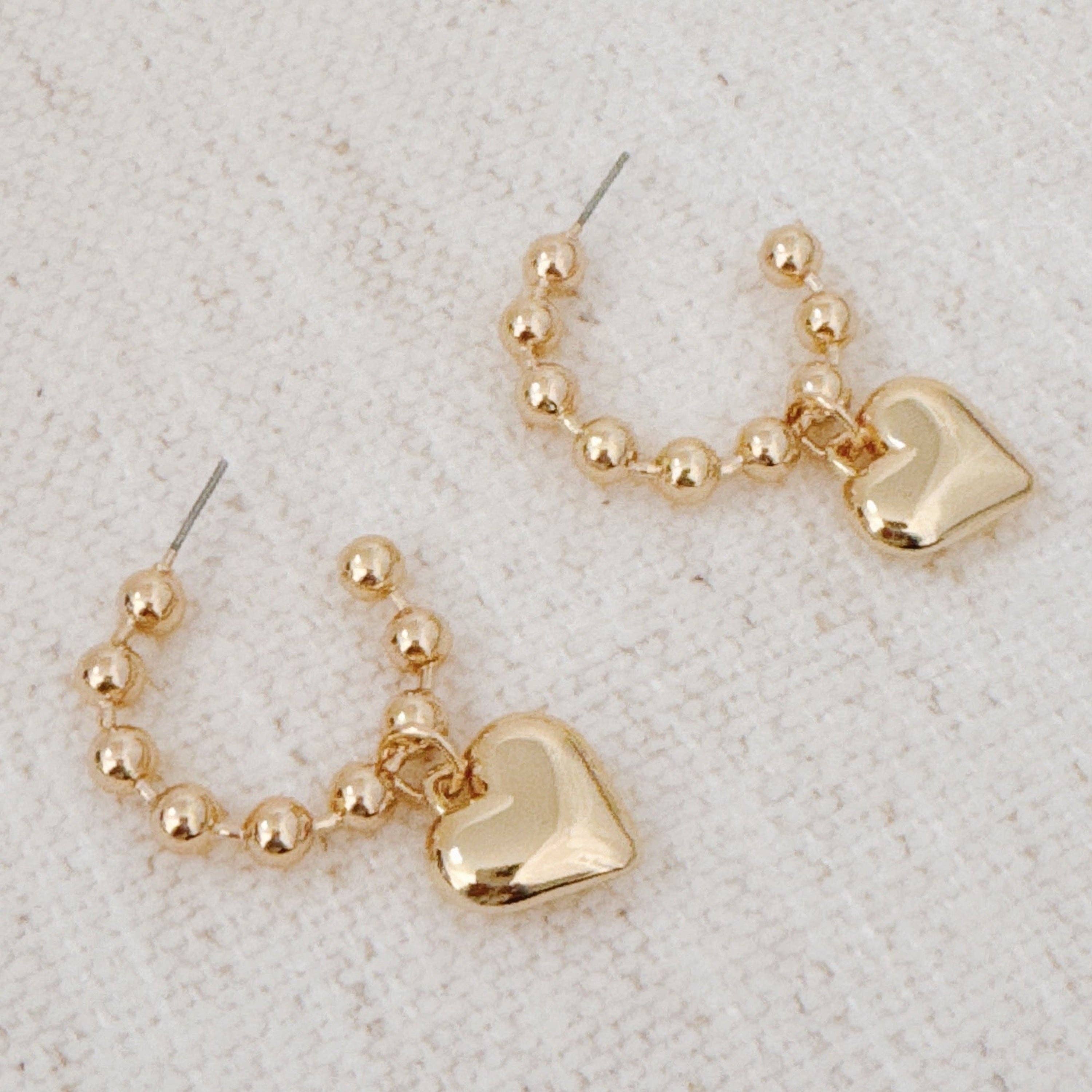 Dangle Heart Ball Hoop Earrings