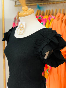 Black Ruffle Fitted Top