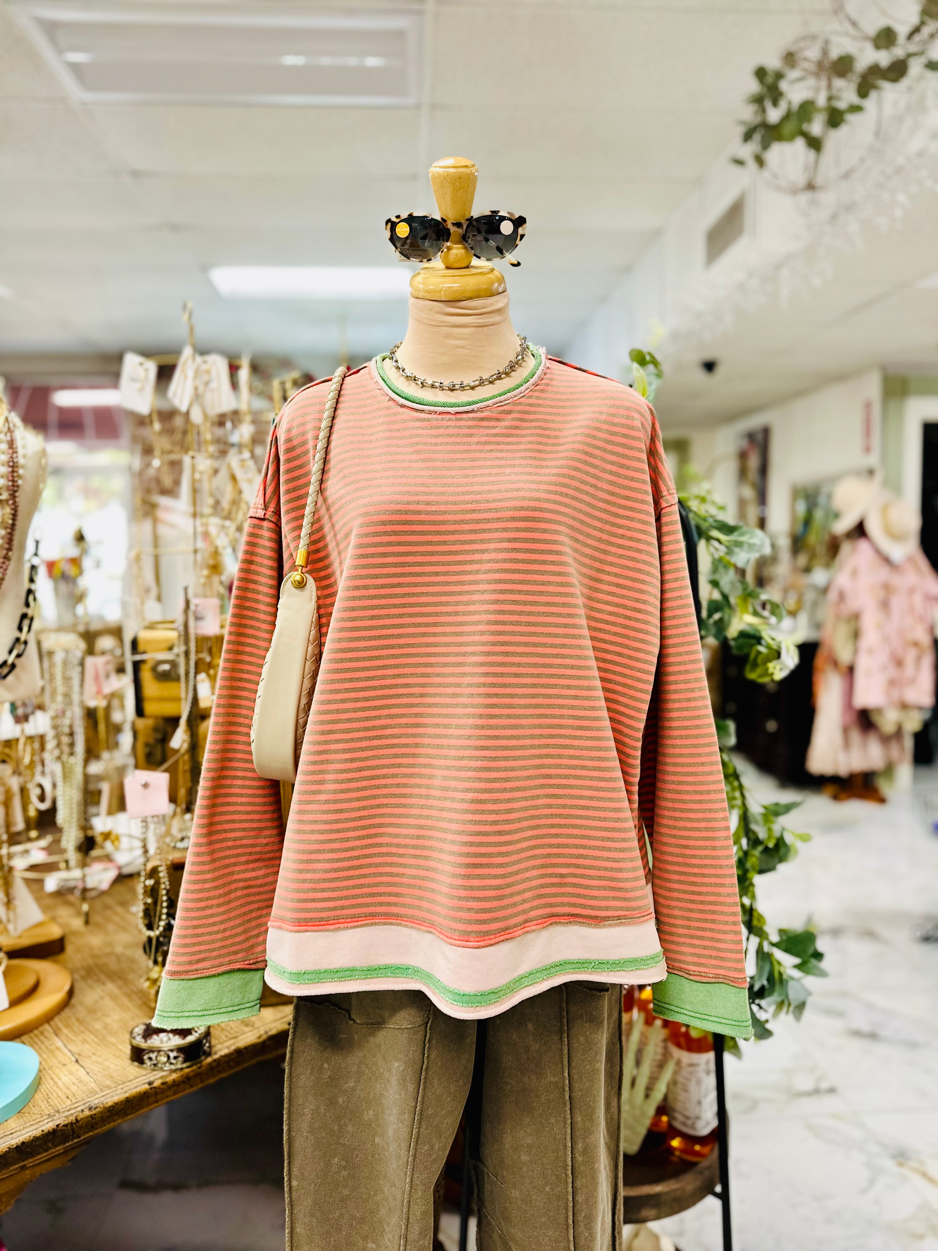 Coral Striped Pullover