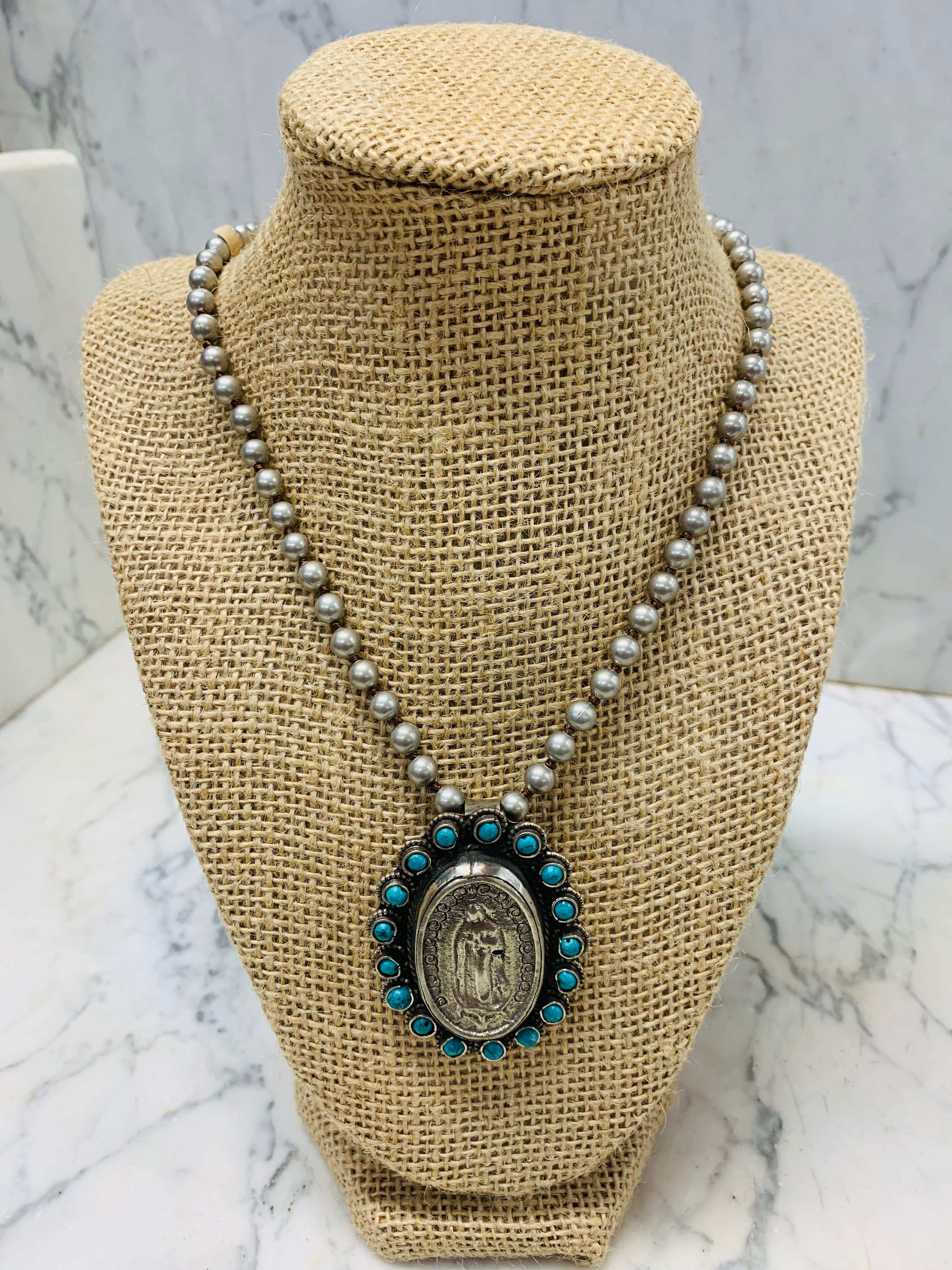 Lady Guadalupe Turqouise Bezel Necklace