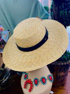 Straw Braided Faux Leather Strap Sun Hat