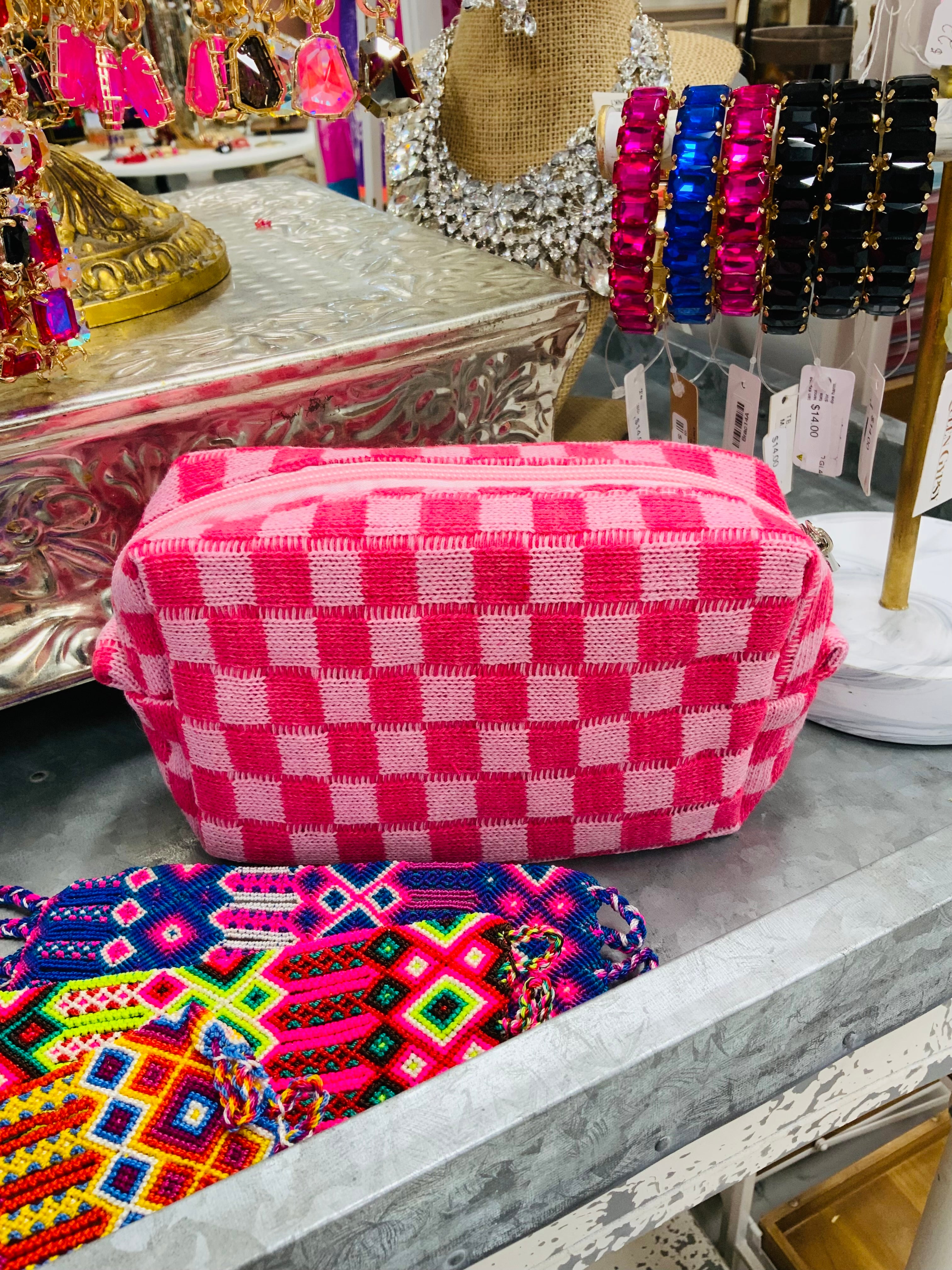 Checkered Cosmetic Bag