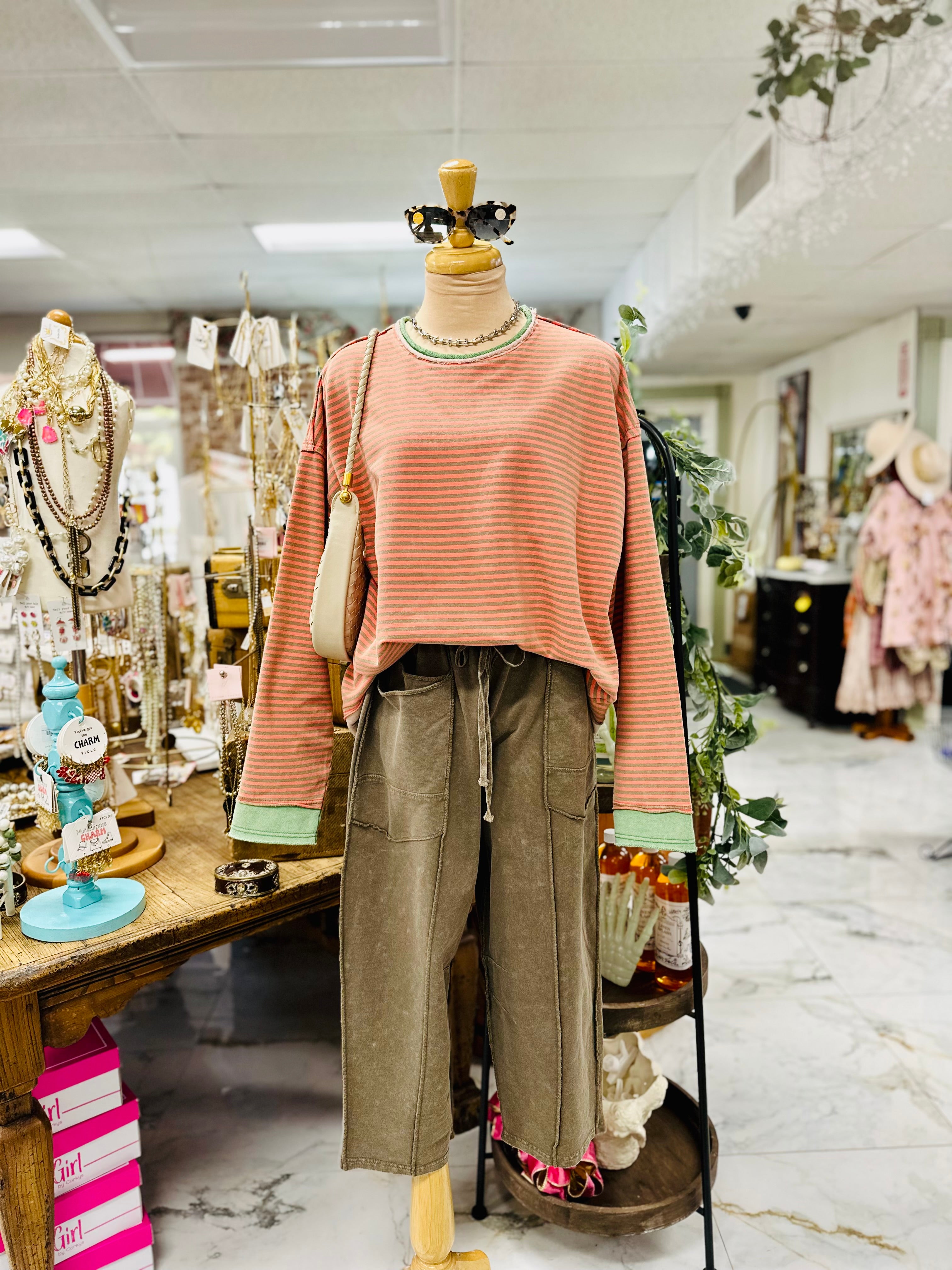 Coral Striped Pullover