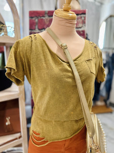 Distressed Washed Olive T