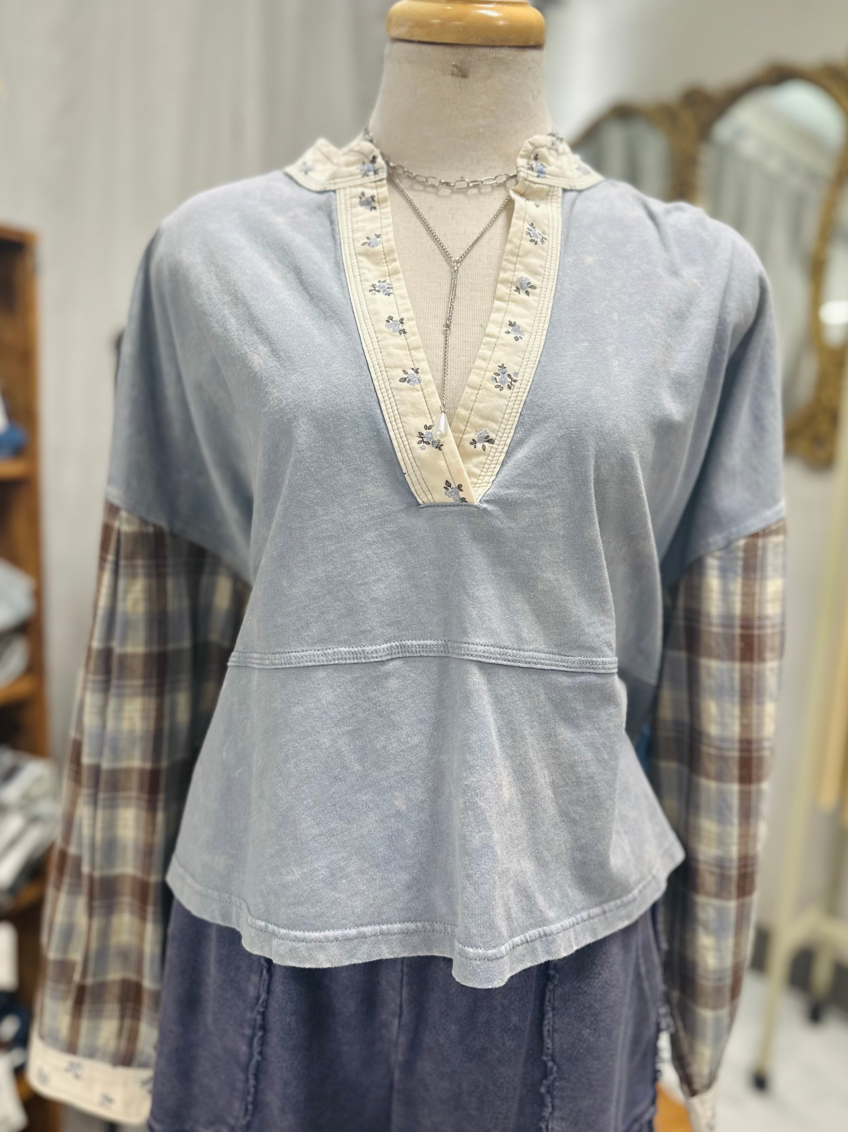 Canelli Denim Patch Top