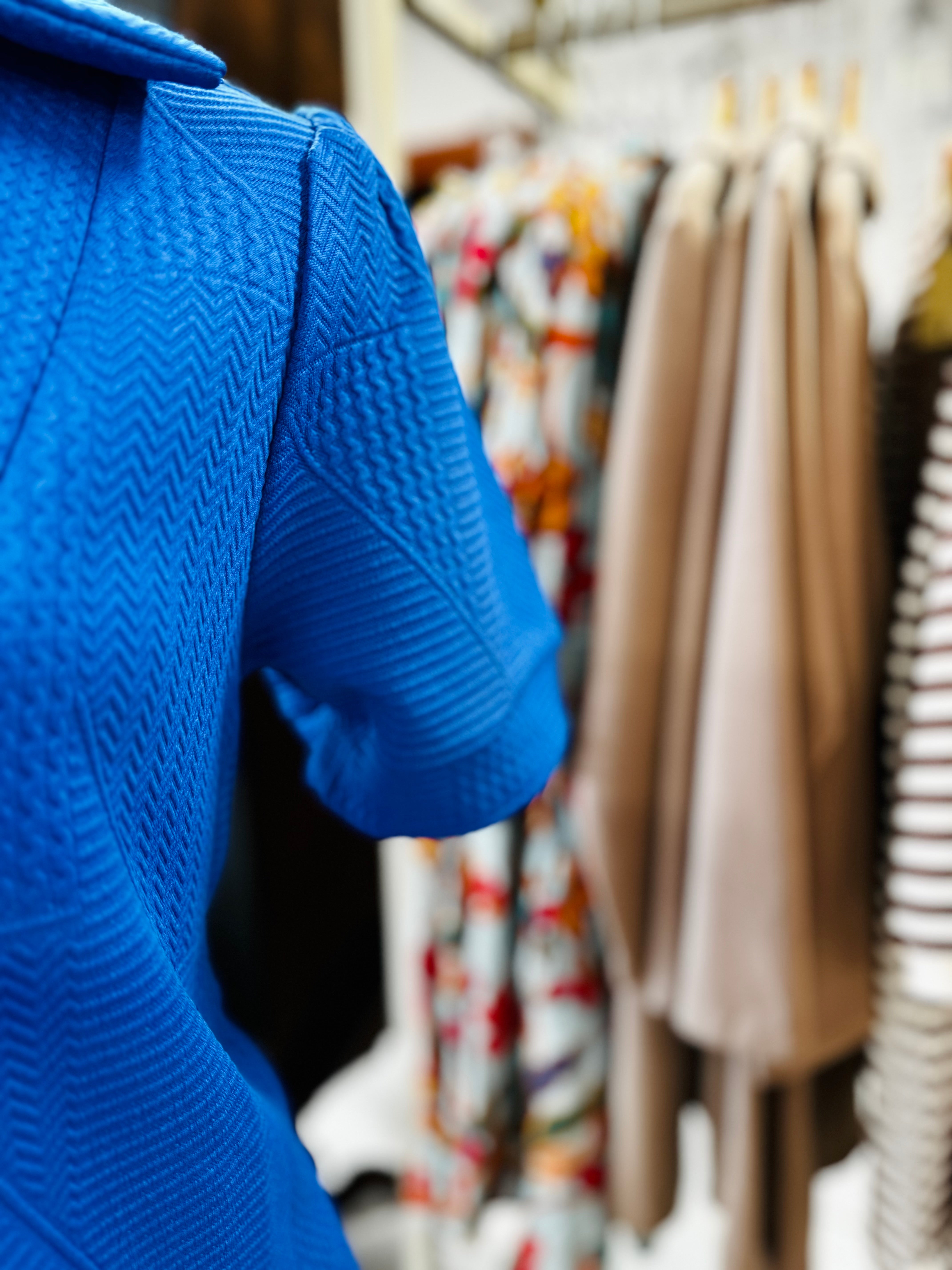 Blue Textured Mini Dress