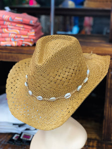 Straw Braid Cowrie Shell Strap Fedora Hat