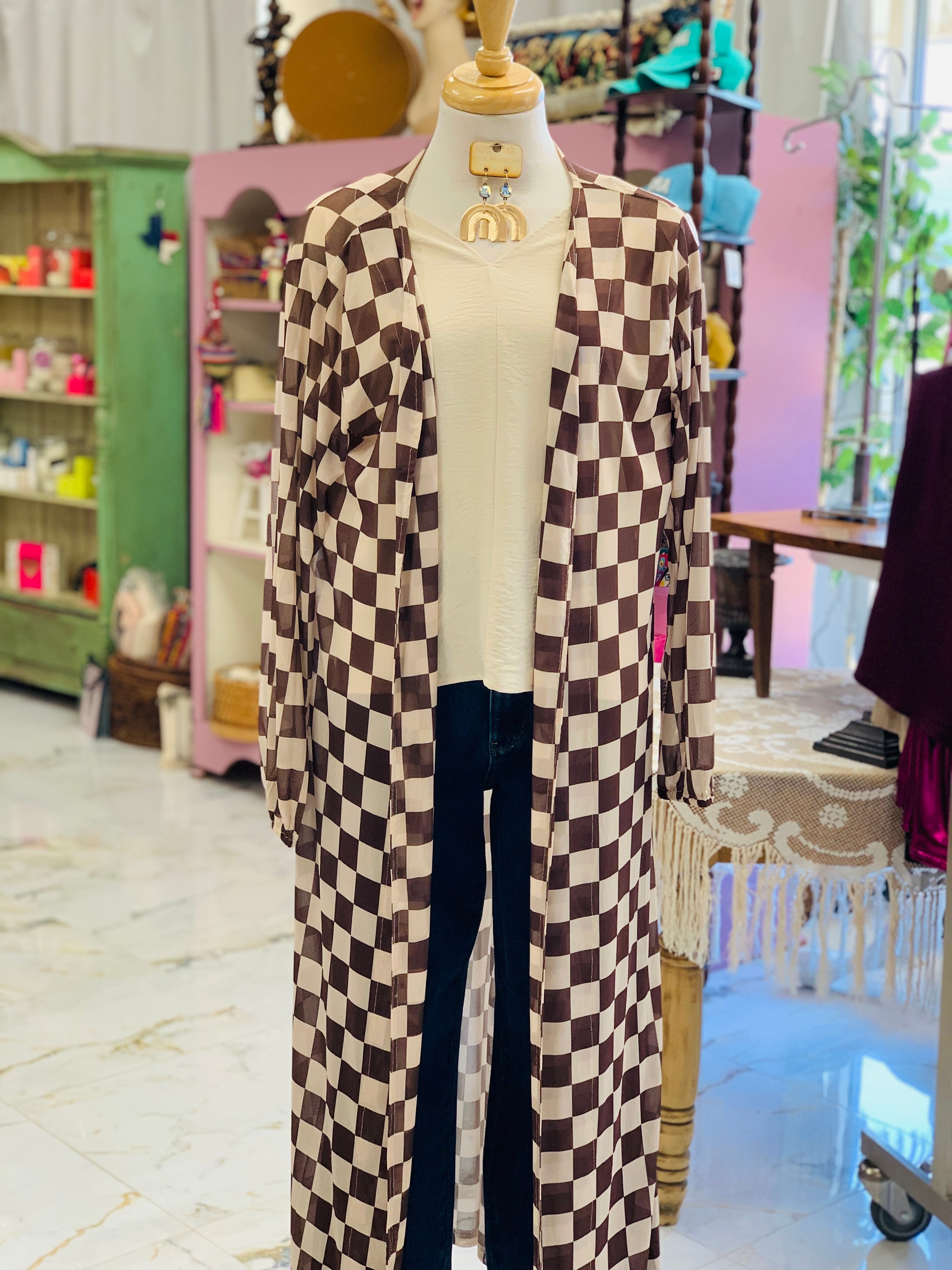 Candy Brown Check Duster