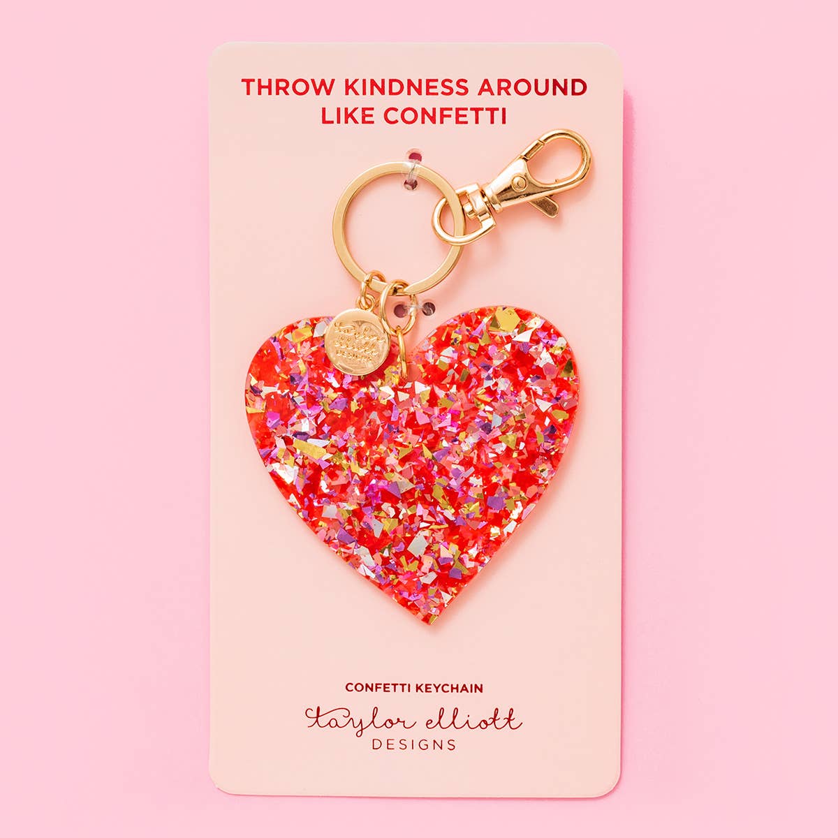 Keychain - Heart - Red + Pink Confetti