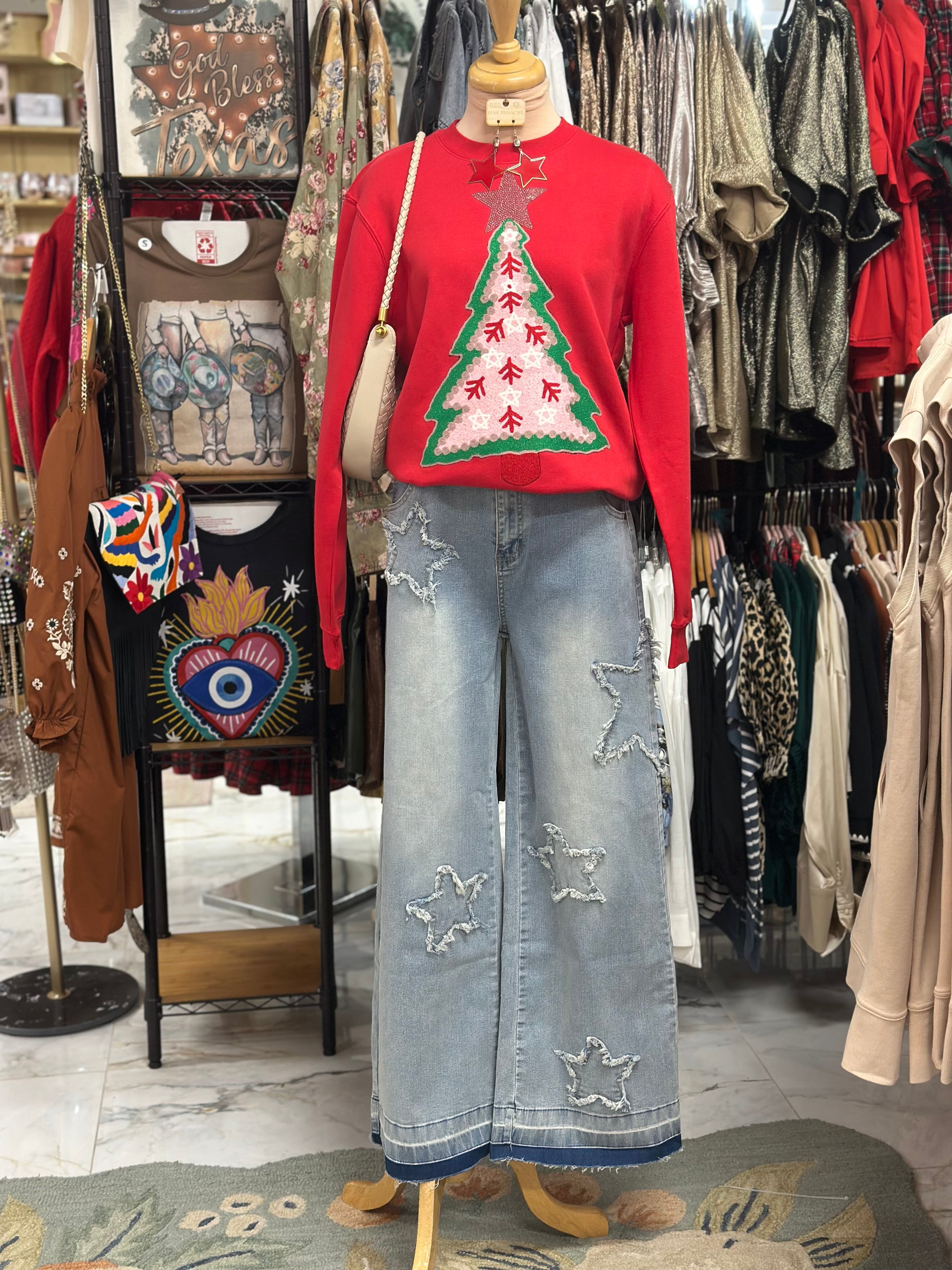 Pink Star on Red Sweatshirt