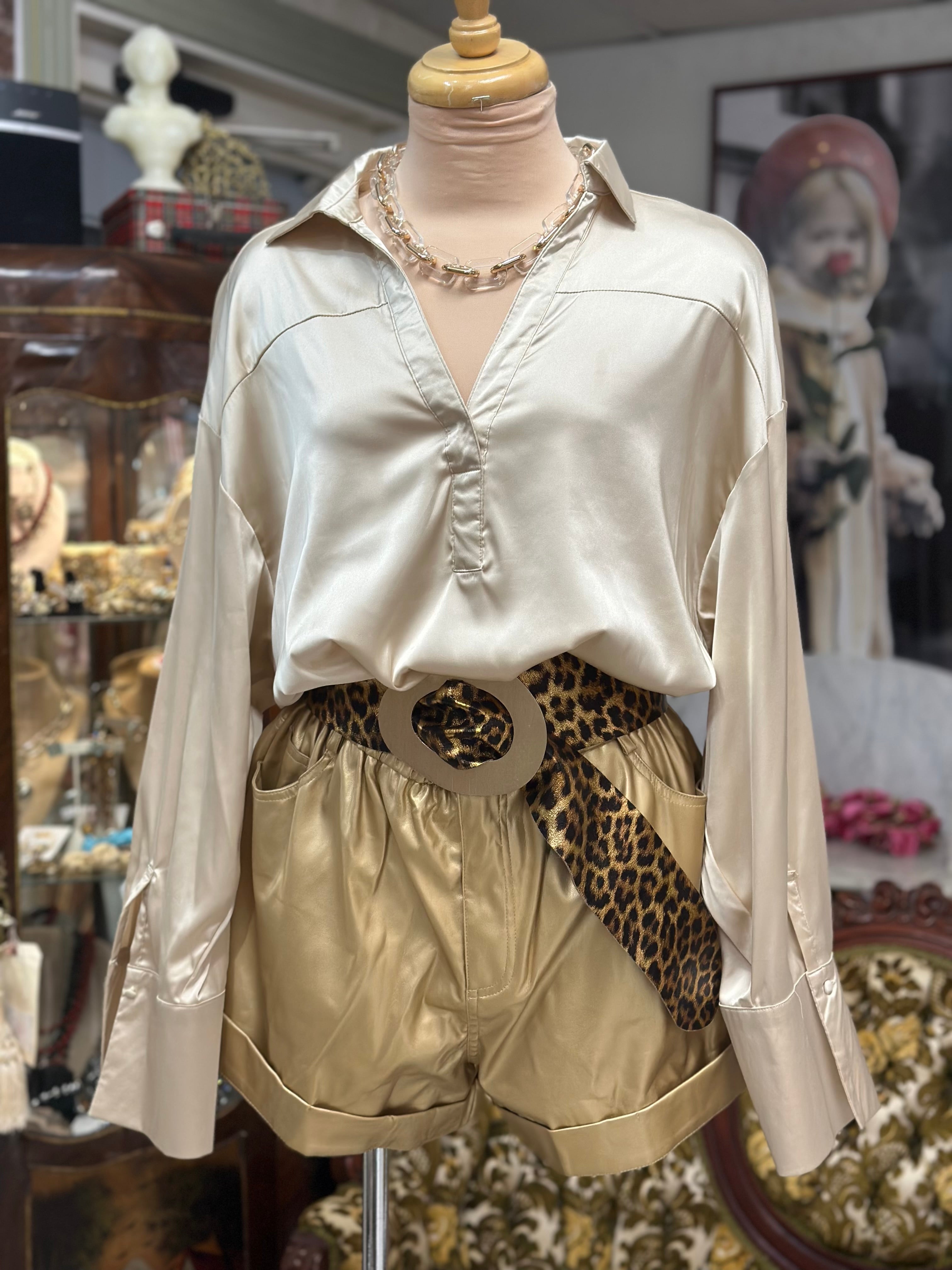 Gold Leather Paper Bag Short