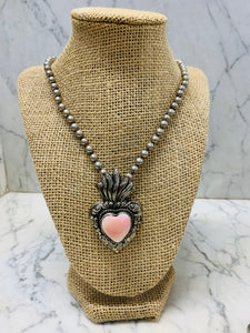 Pink Flaming Heart Necklace