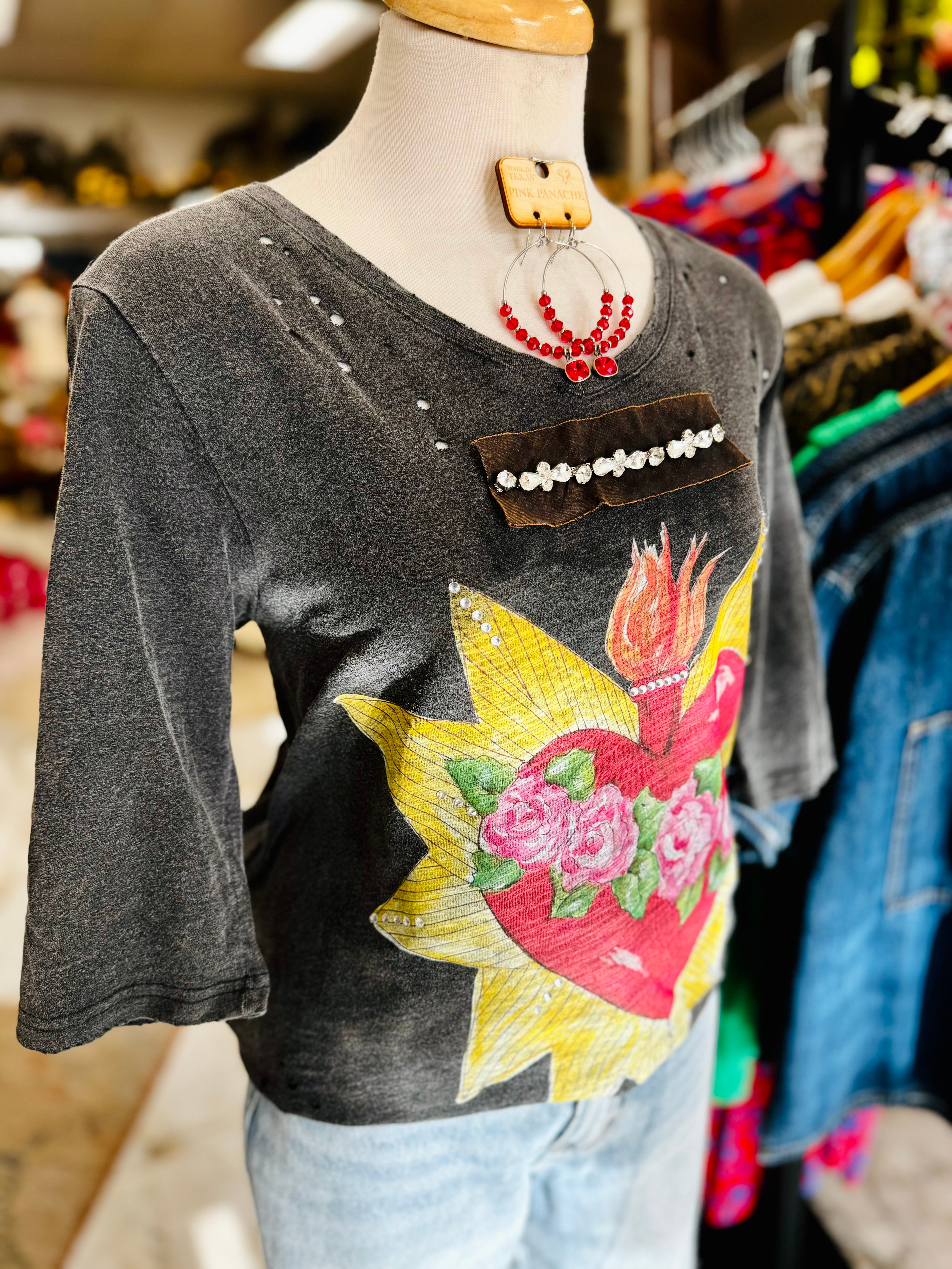 Blazing Heart 3/4 Tattered Tee