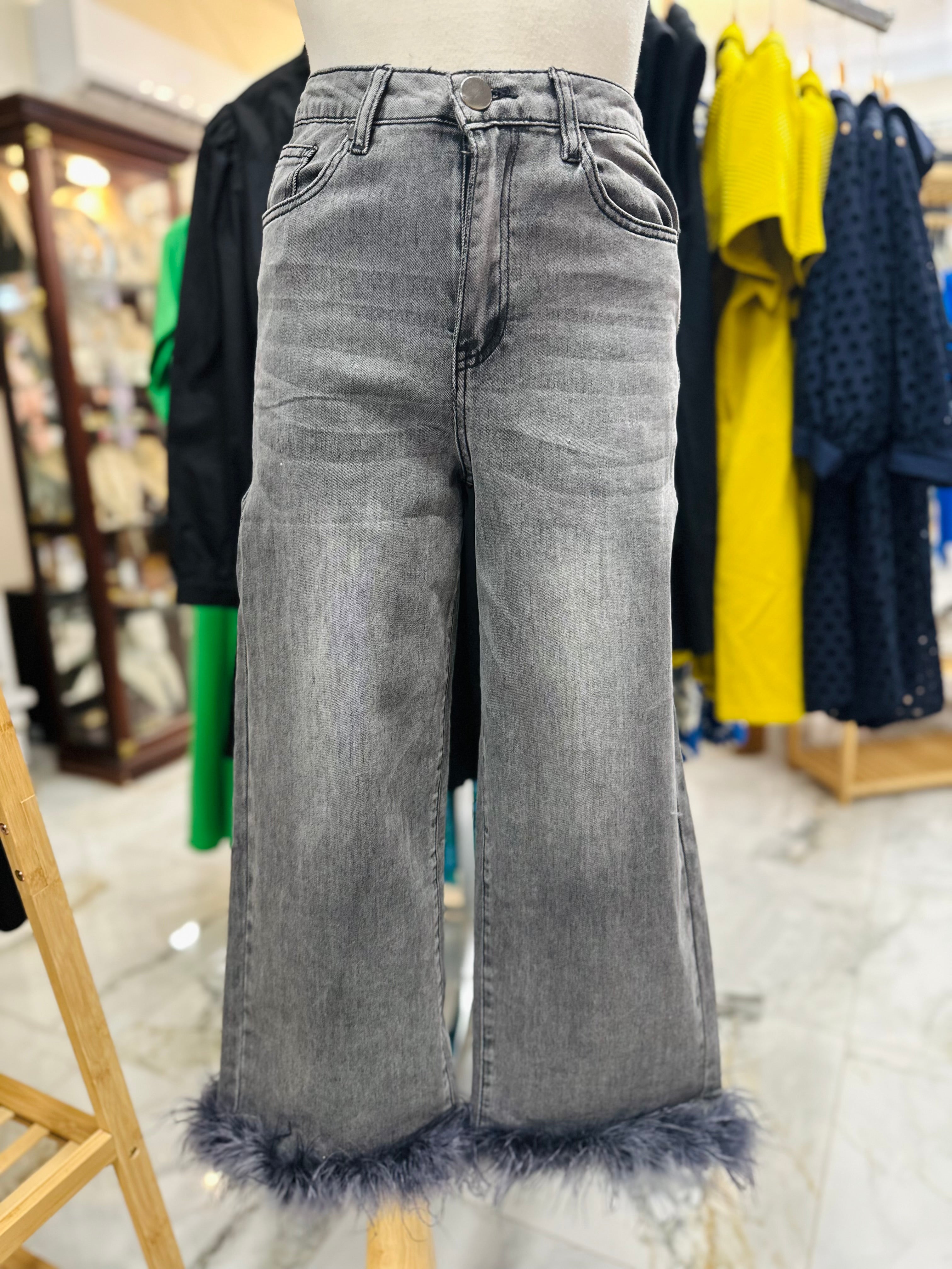 Fur Bottom Hem Jeans