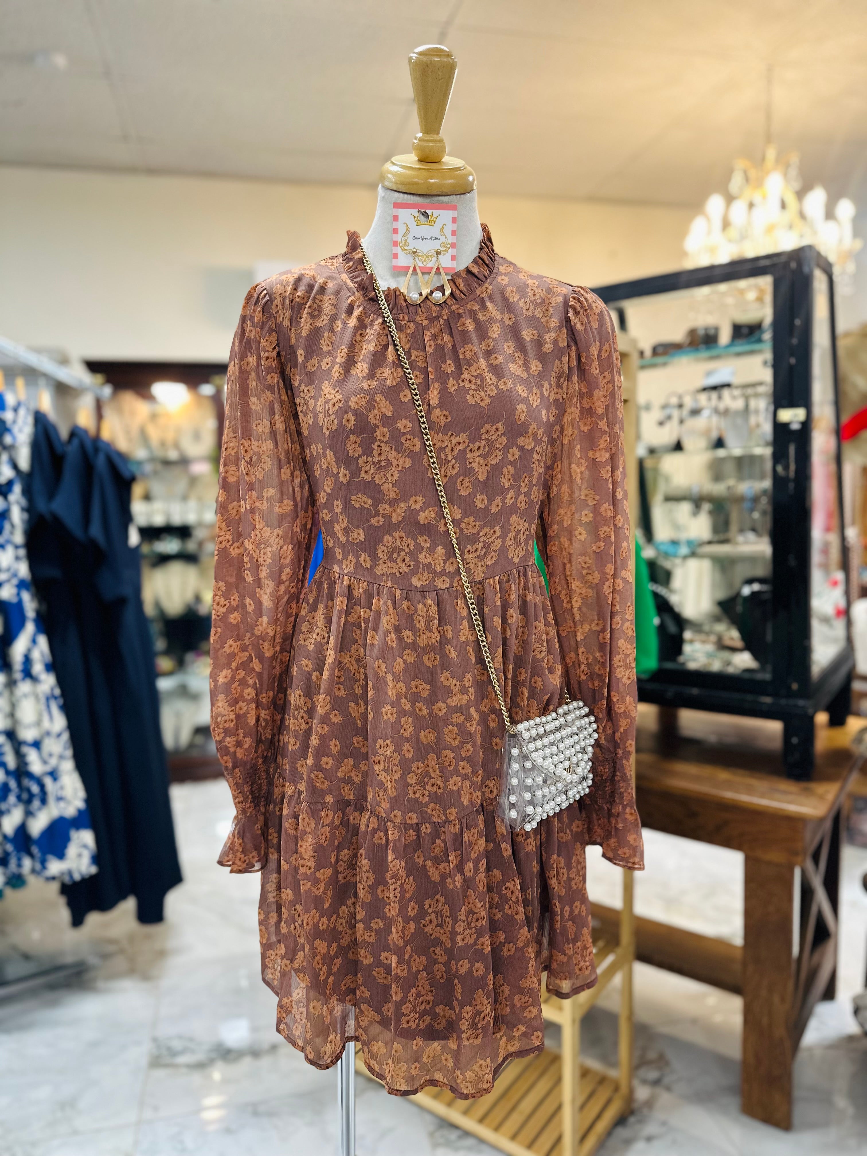 Mocha Floral Chiffon Dress