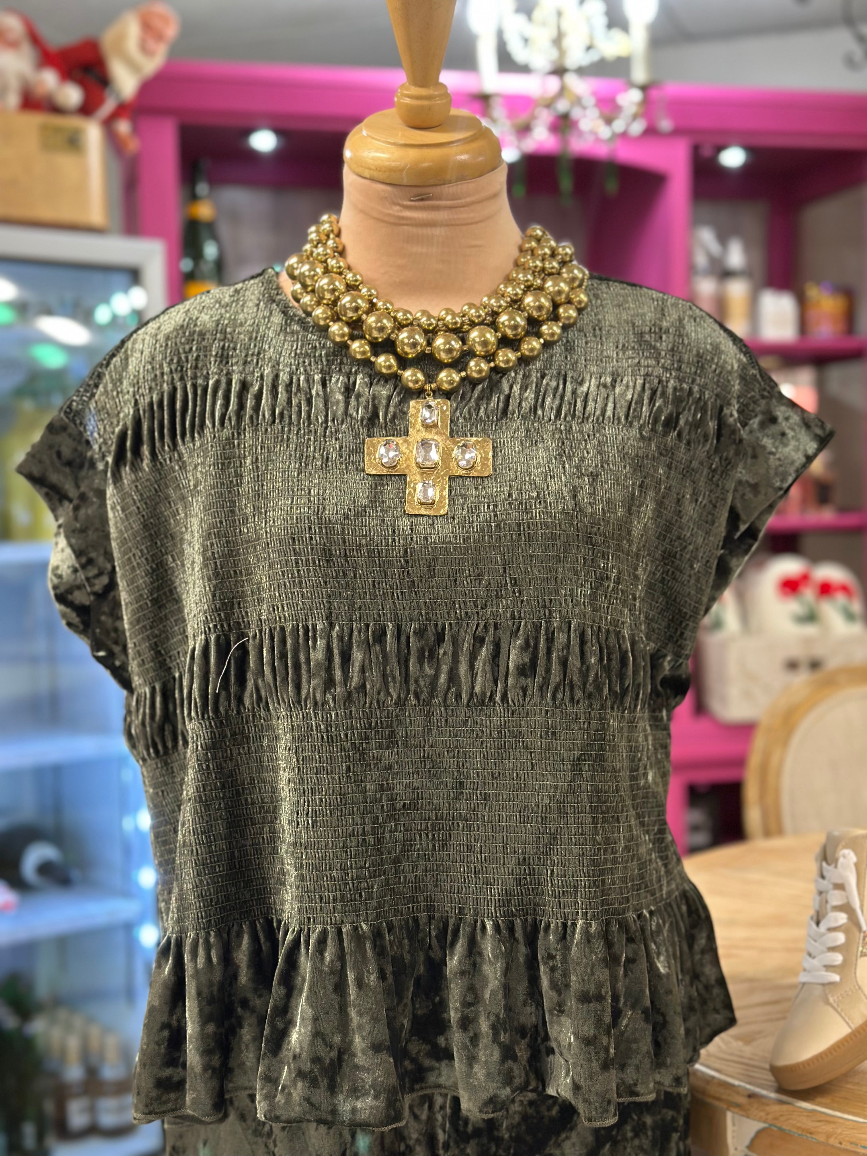 Valerie Velvet Olive Top