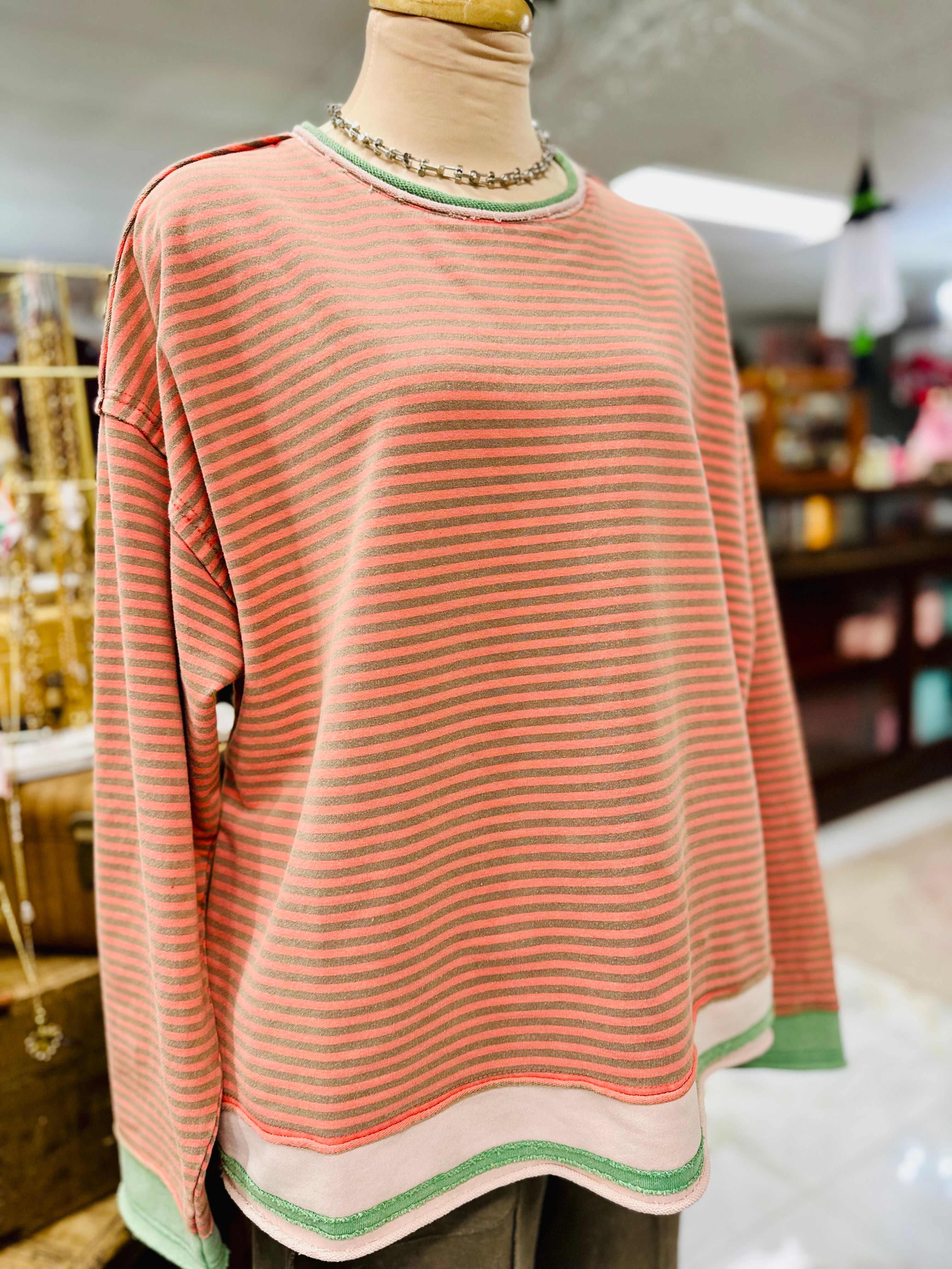 Coral Striped Pullover