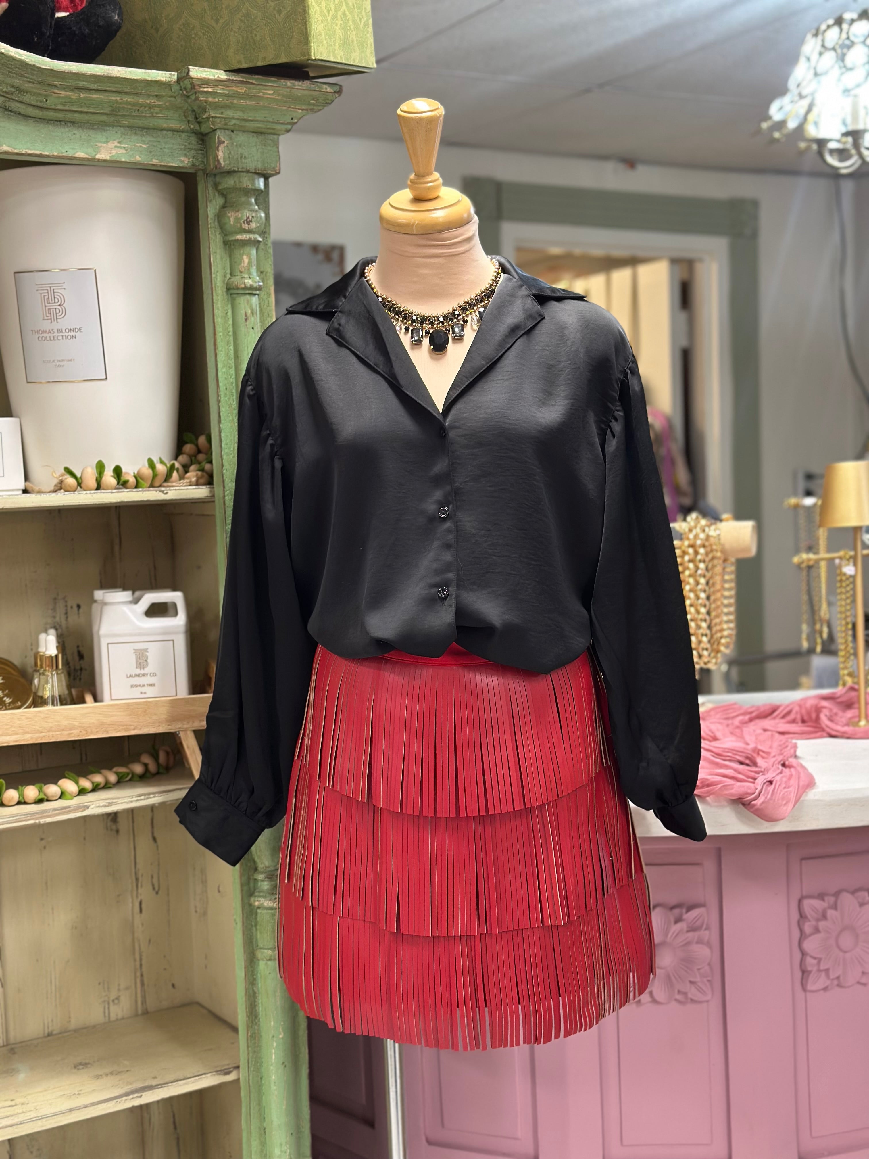 Red Faux Fringe Skirt