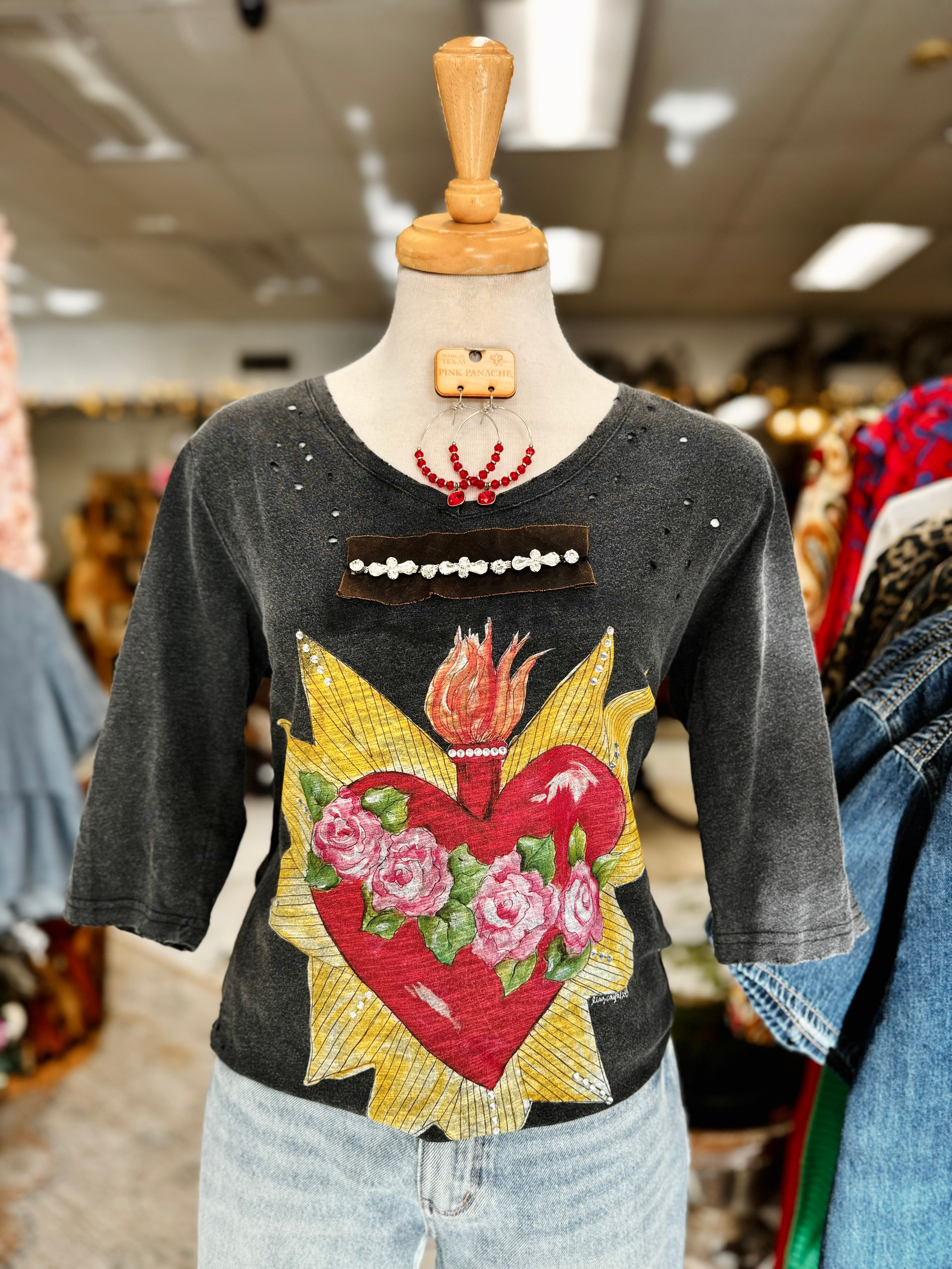 Blazing Heart 3/4 Tattered Tee
