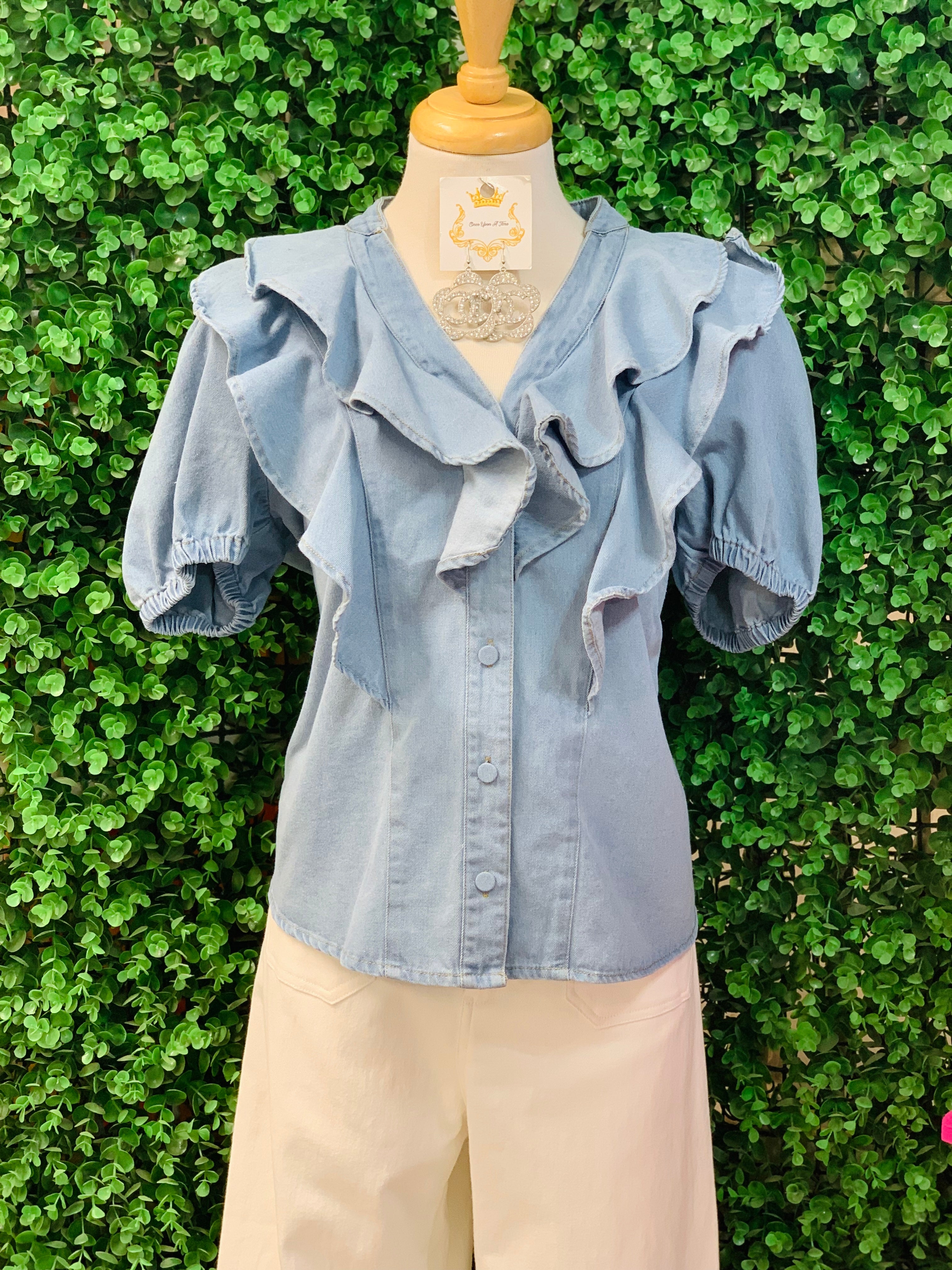 Denim Ruffle Top