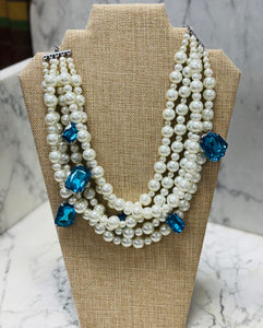 Multi Strand Pearl Gem Necklace