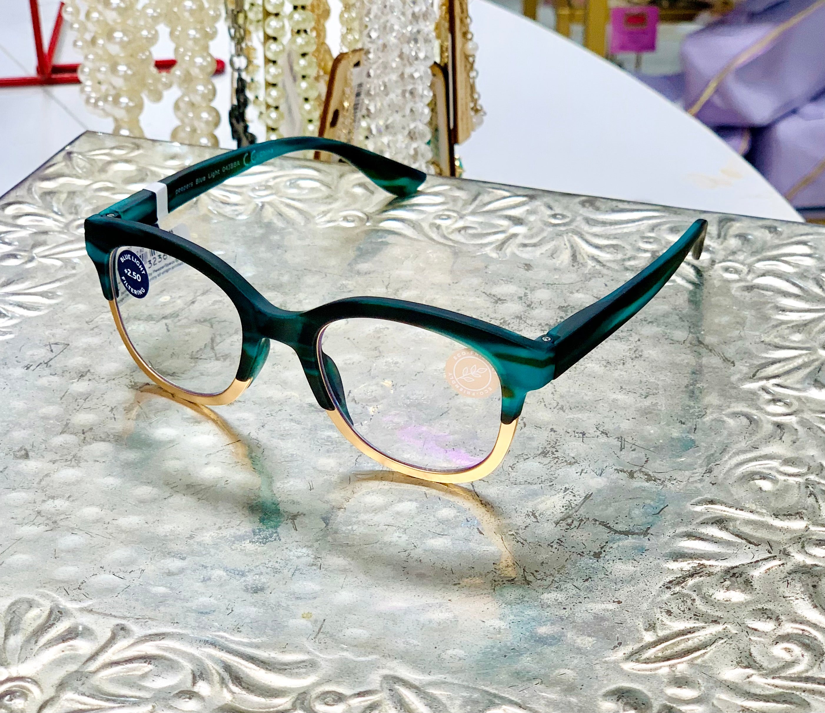 Georgia Glasses Teal Horn