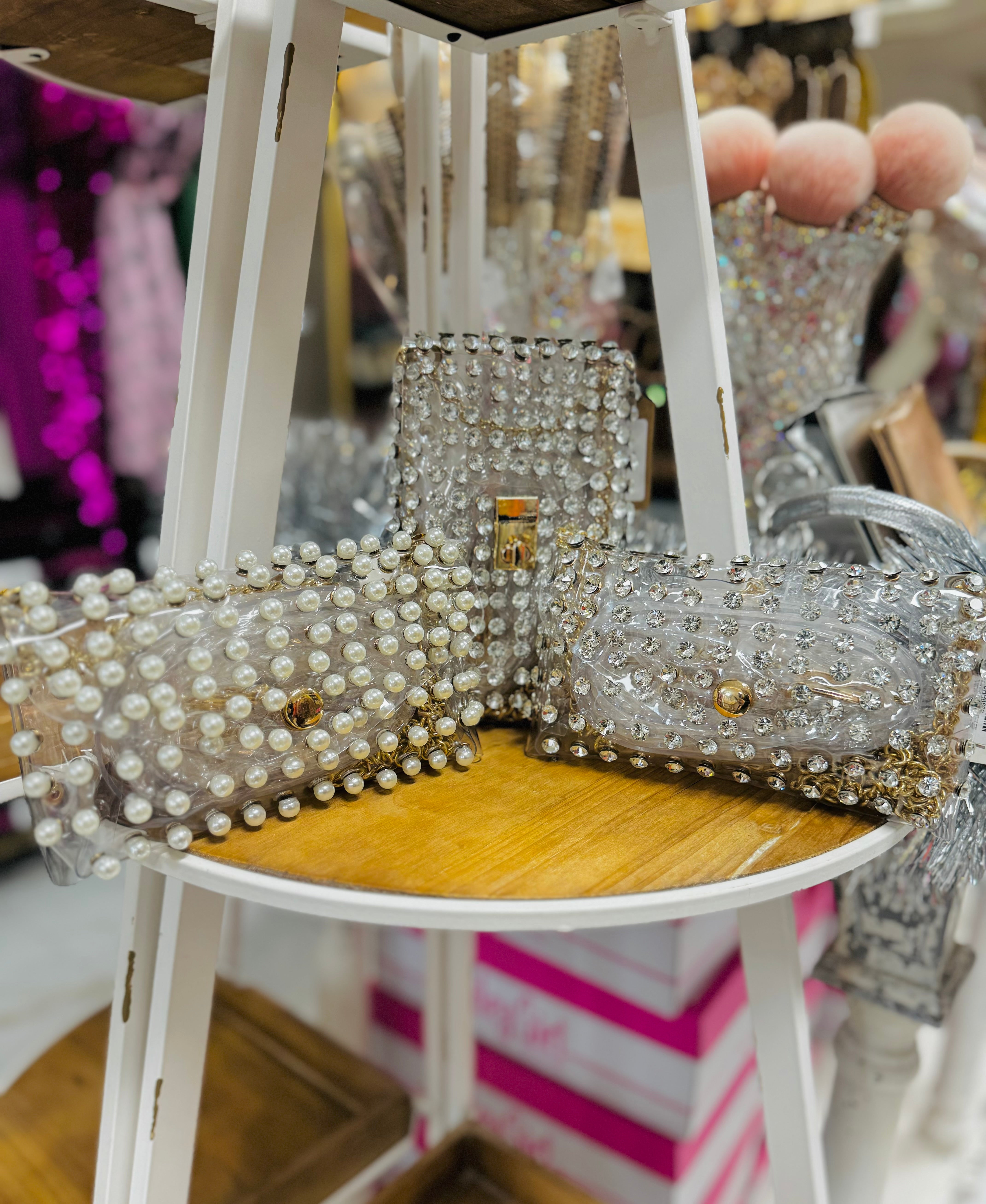 Clear Embellished Phone Bag