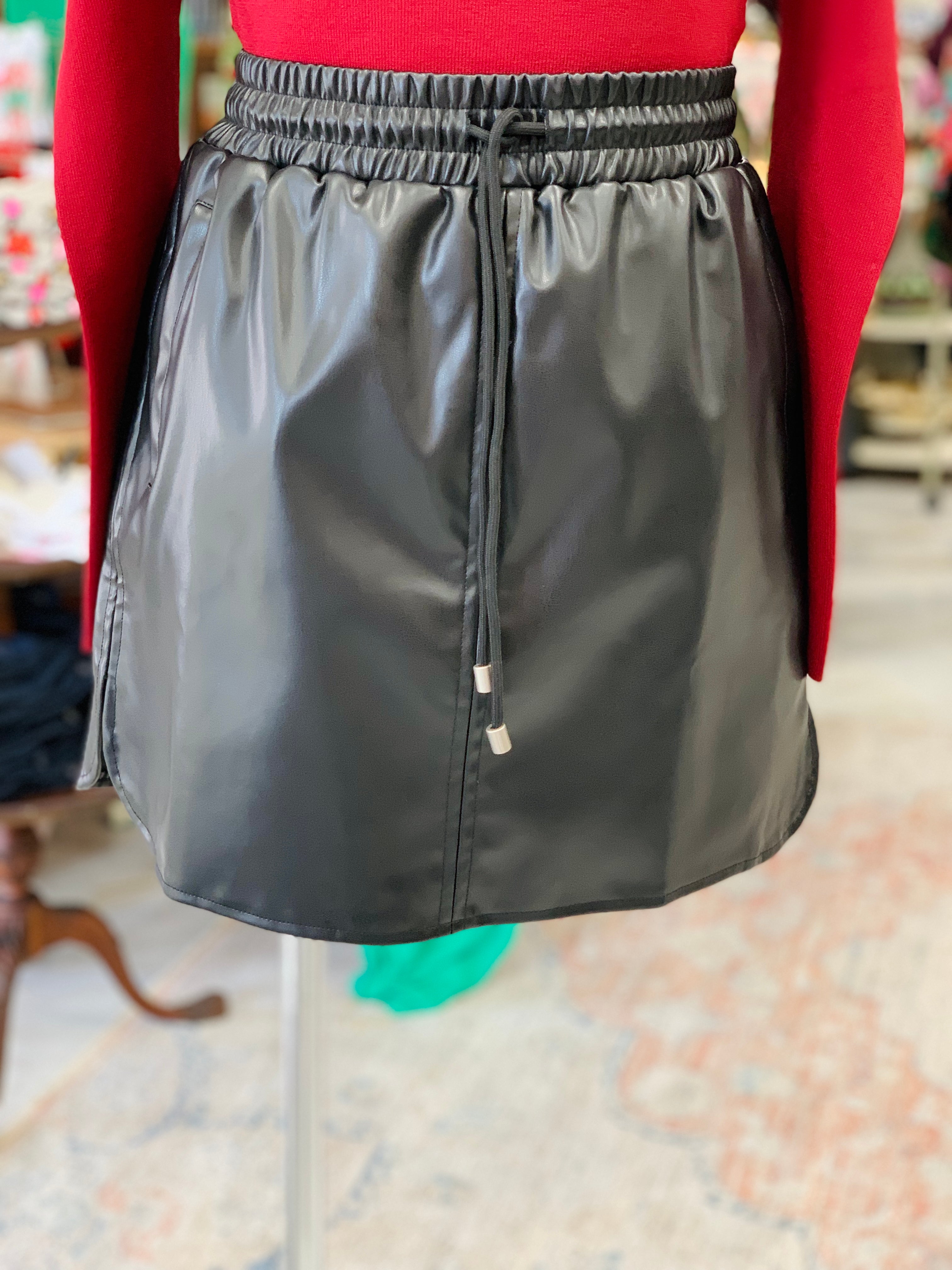 Drawstring Leather Skirt