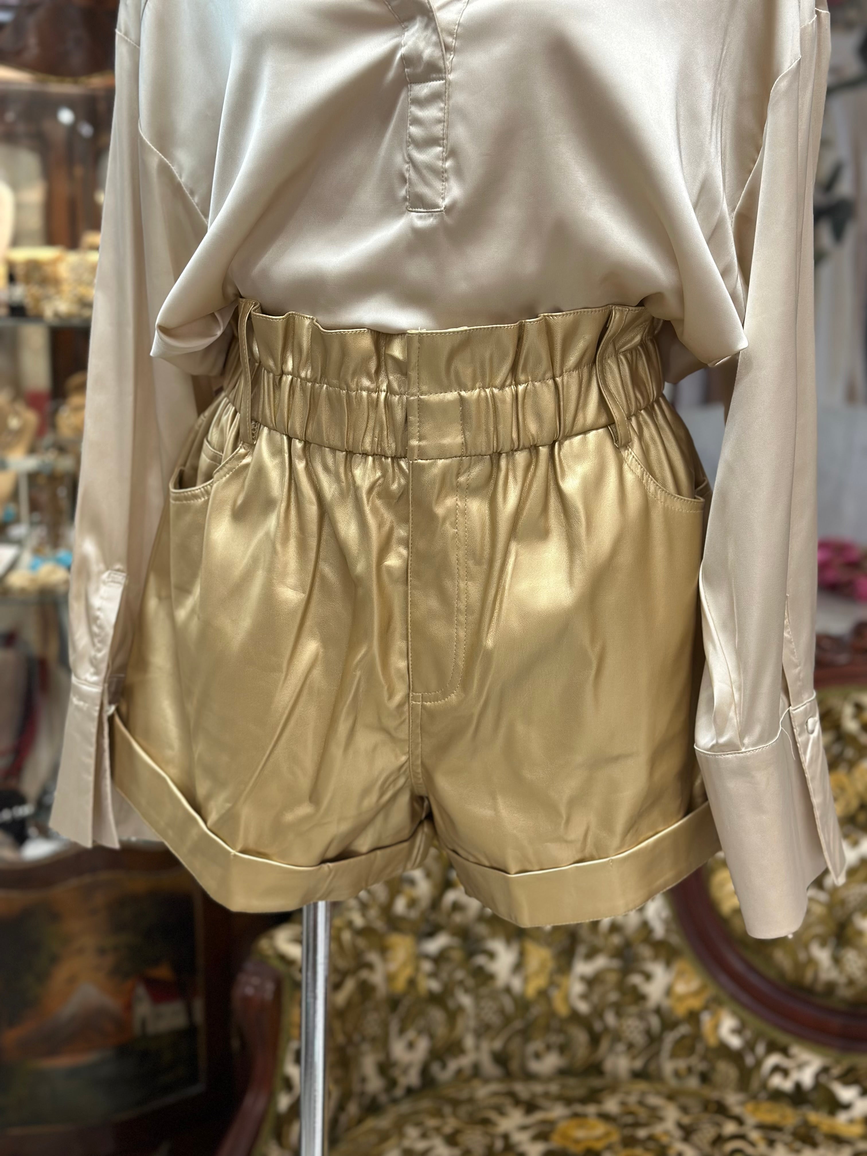 Gold Leather Paper Bag Short