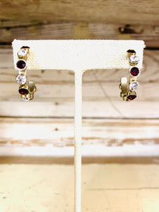 Garnet and Clear stone Hoops