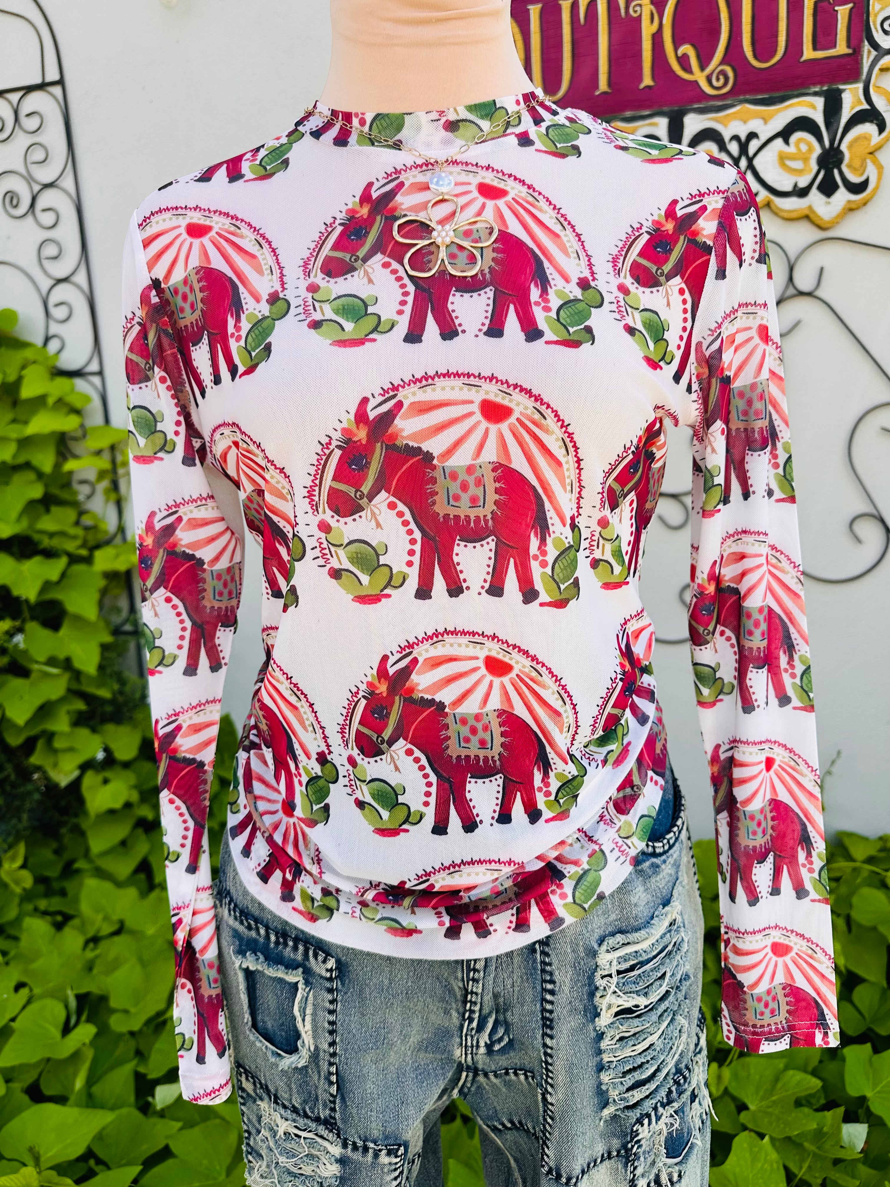 Christmas Donkey Mesh Top