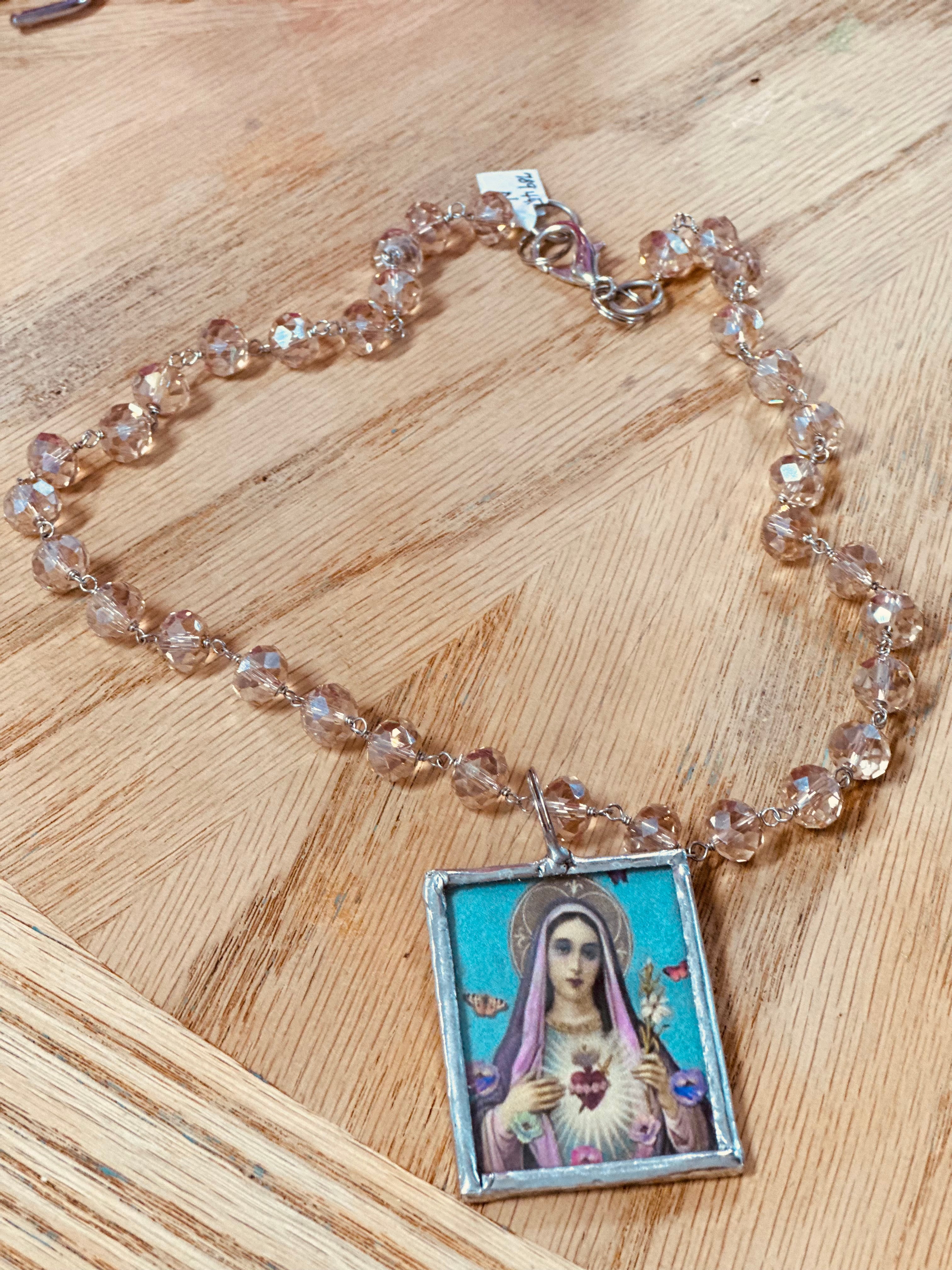 Sacred Heart of Mary Glass Bead Necklace